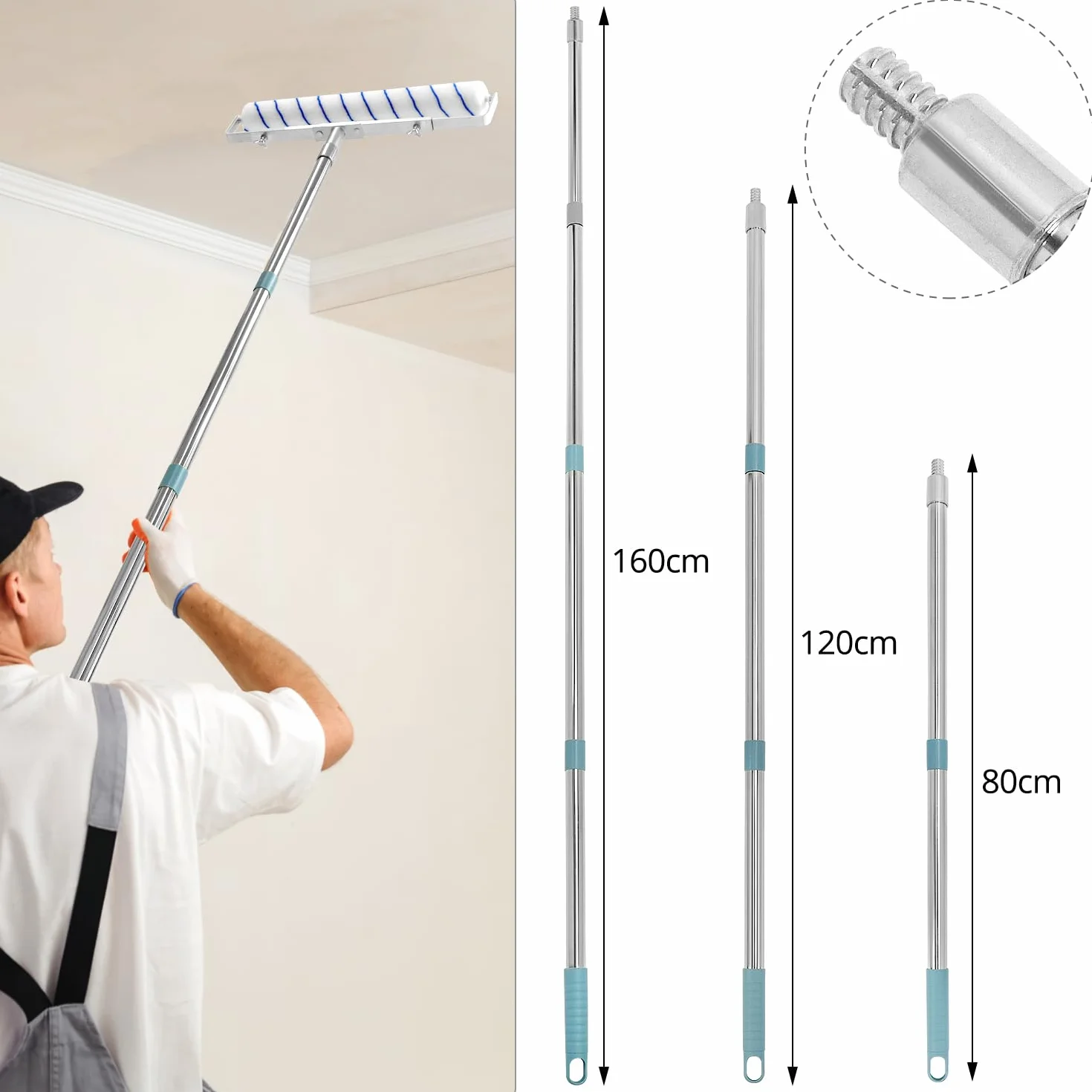 QWORK® Duży zestaw wałków malarskich 45 cm – zawiera 6 rolek + regulowana rama + odłączany pręt do 170 cm + duża taca na farbę, kompletny zestaw do malowania ścian i sufitów