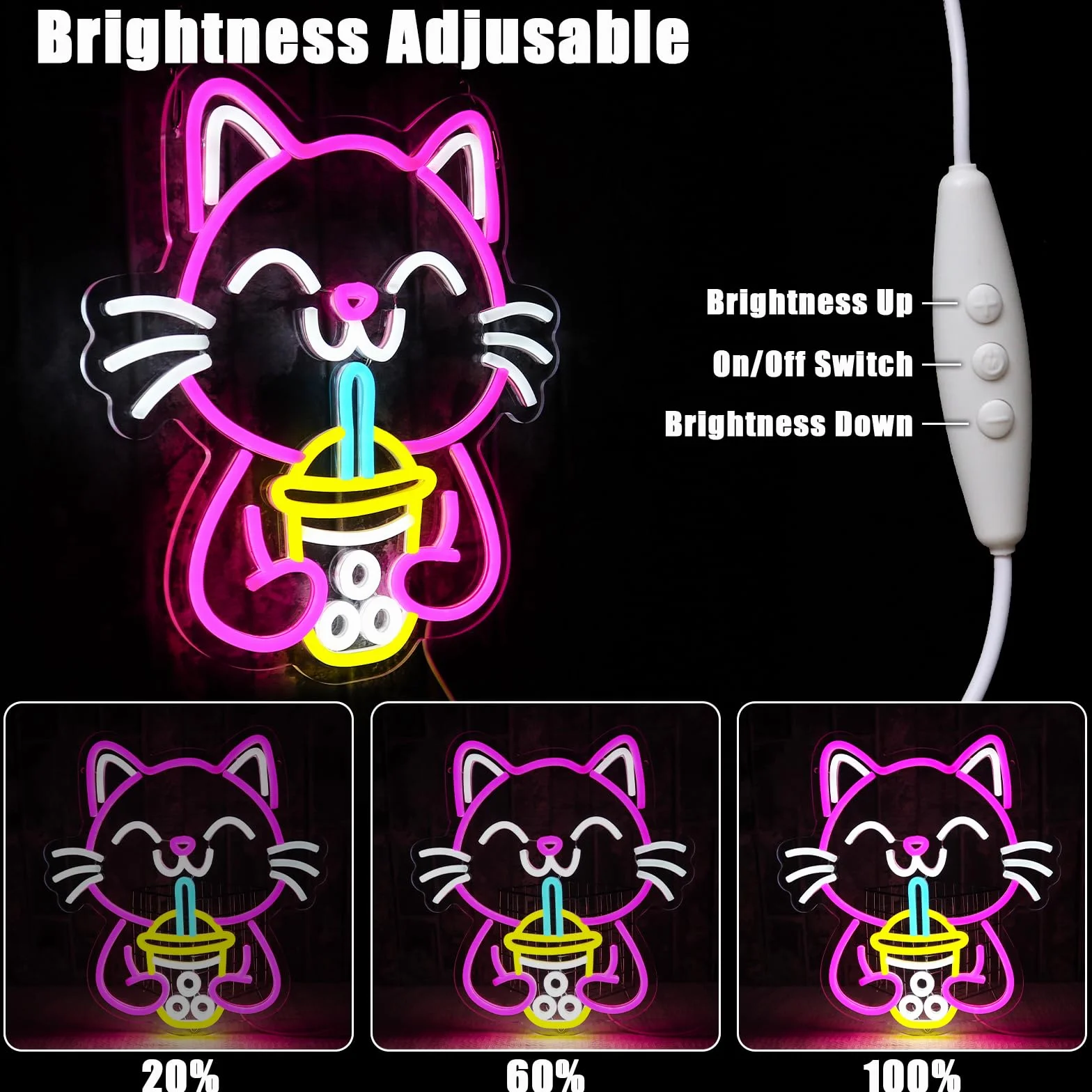 Drink Cat Neonowy znak Neonowy znak kota do dekoracji ściennych Neonowa lampa ścienna USB dla zwierząt Znak LED dla baru Restauracja Salon Klub Sklep Biznes Boba Tea Party Sklep z napojami
