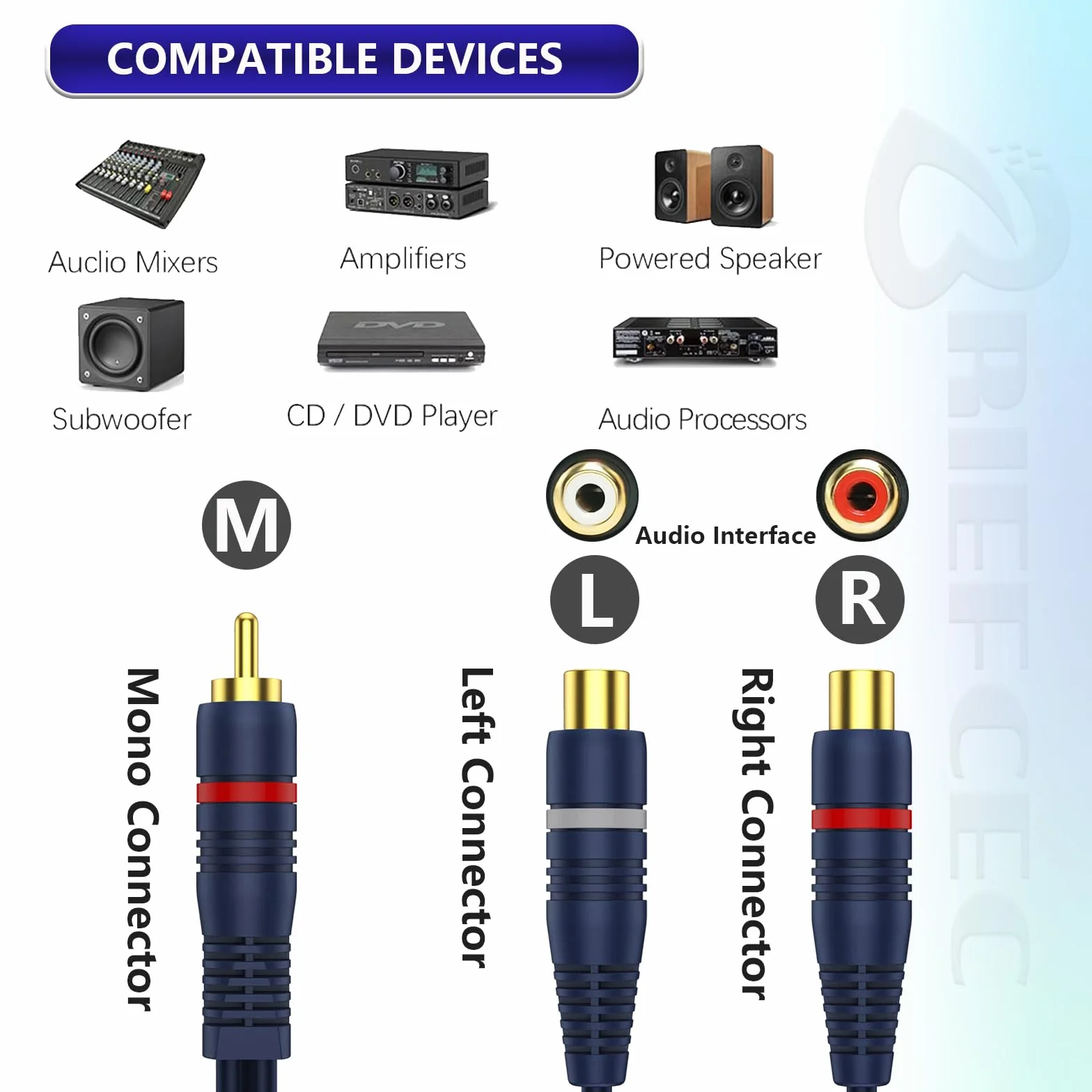 RCA Y Splitter kabel RCA Y, adapter 15 cm, subwoofer, kabel Phono, kabel AV, kabel koncentryczny, kabel audio cinch, kabel RCA na JACK (1 wtyczka do 2 gniazda, 2 szt., niebieski)