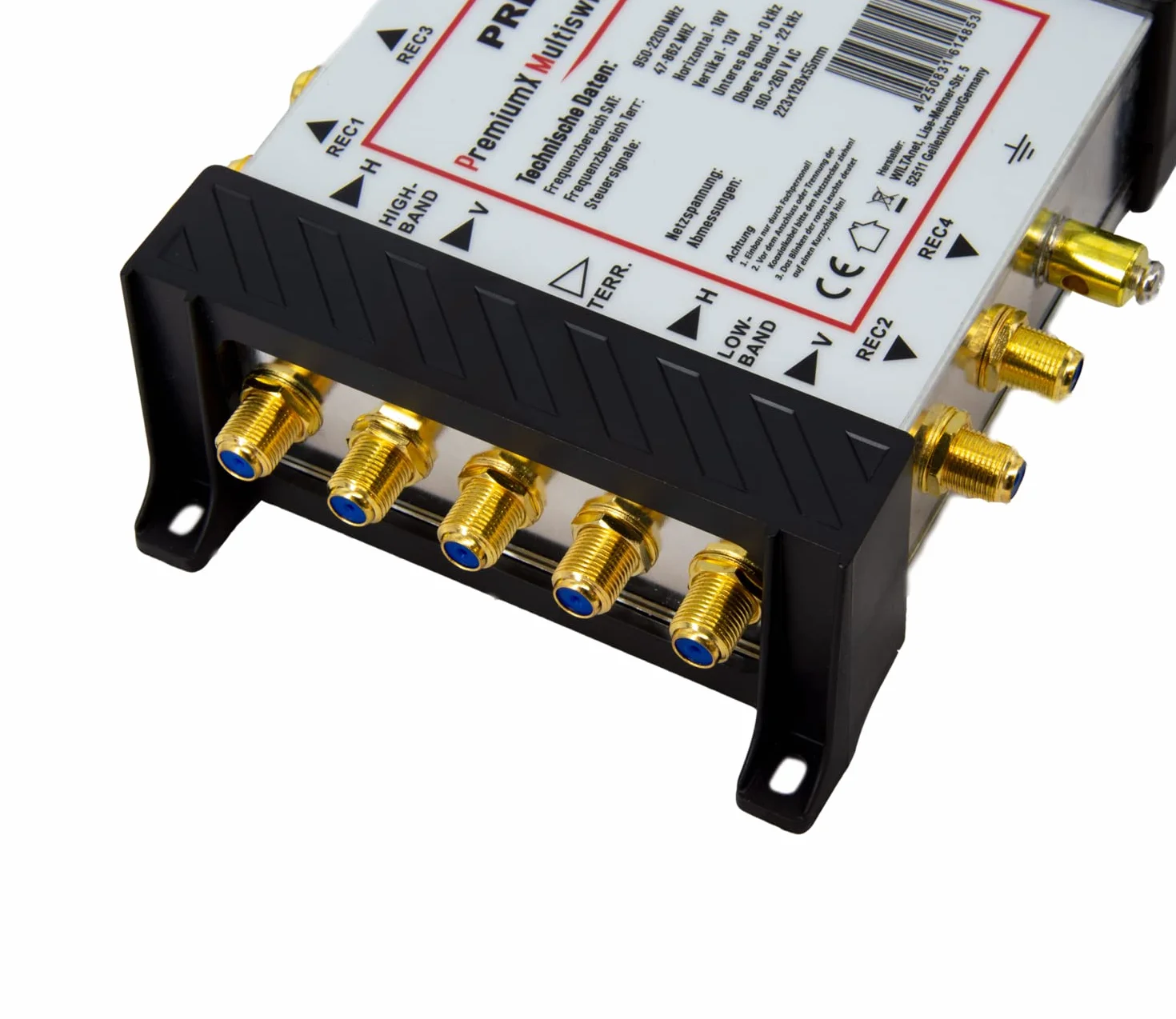 PremiumX PXMS Multiswitch 5/4 z zasilaczem - Dystrybutor sygnałów satelitarnych dla 4 użytkowników - Obsługuje Digital HDTV FullHD 4K UHD 8K
