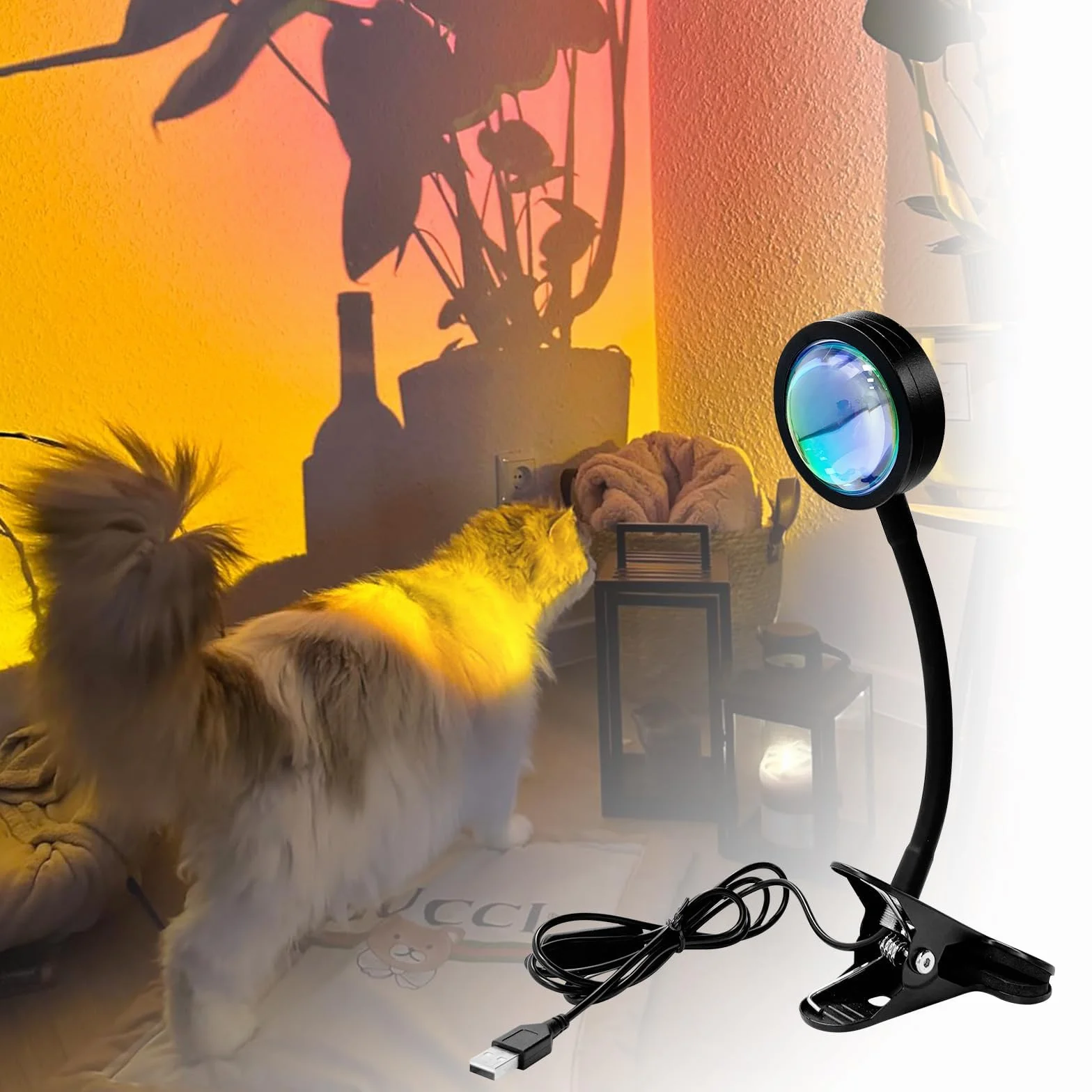GY Clamp Sunset Lamp, 4 kolory Sunset Lamp, port USB Sunlight LED Projector, obracanie o 180°, idealne do zdjęć, selfie i dekoracji salonu