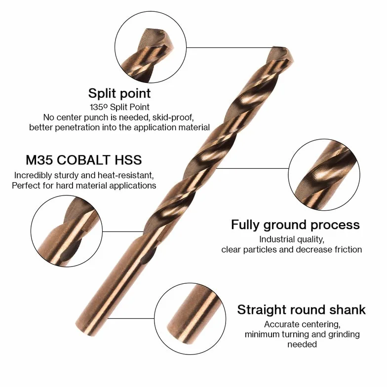 PROFFI 1,0 – 13,0 mm, 25 szt. bitów M35, zestaw wierteł kobaltowych do stali hartowanej – HSSCo5% RTi Twist Drill Bits for Heavy Duty.
