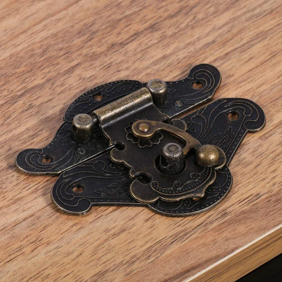 Mxtech Hasp skrzynki, klamka do szafy, zatrzask zatrzaskowy, antyczny retro vintage dekoracyjny zatrzask zatrzaskowy do pudełek na biżuterię (super mały 38 * 29 mm)