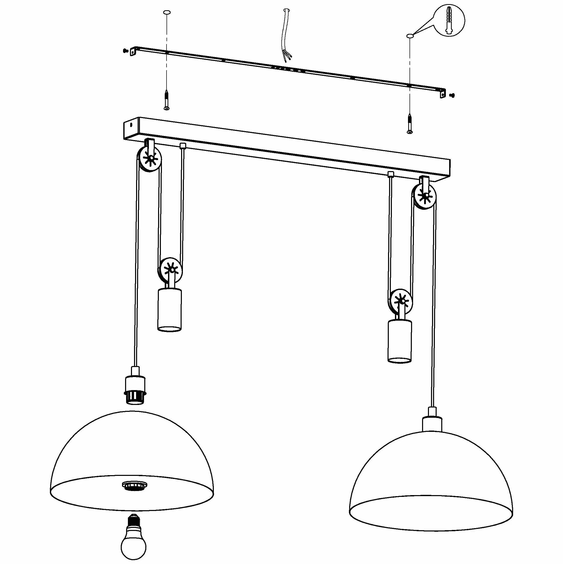EGLO Lampa wisząca Winkworth 1 | 2-płomienna lampa vintage industrialna retro z czarnej stali, lampa nad stół do jadalni i salonu z oprawką E27