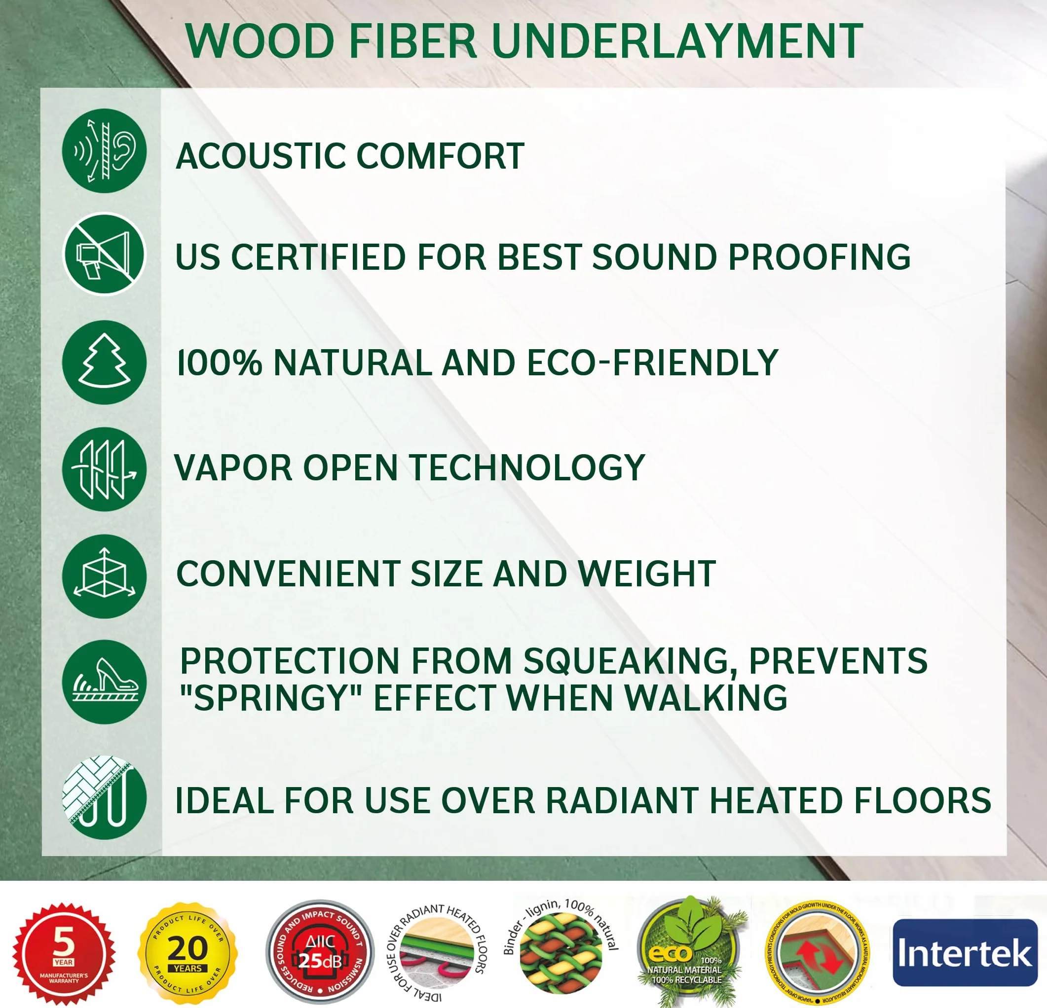 3 mm 1/8 cala podkład podłogowy z włókna drzewnego do laminatu winylowego LVT LVP drewniana podłoga 90 m2 naturalna bariera izolacyjna akustyczna