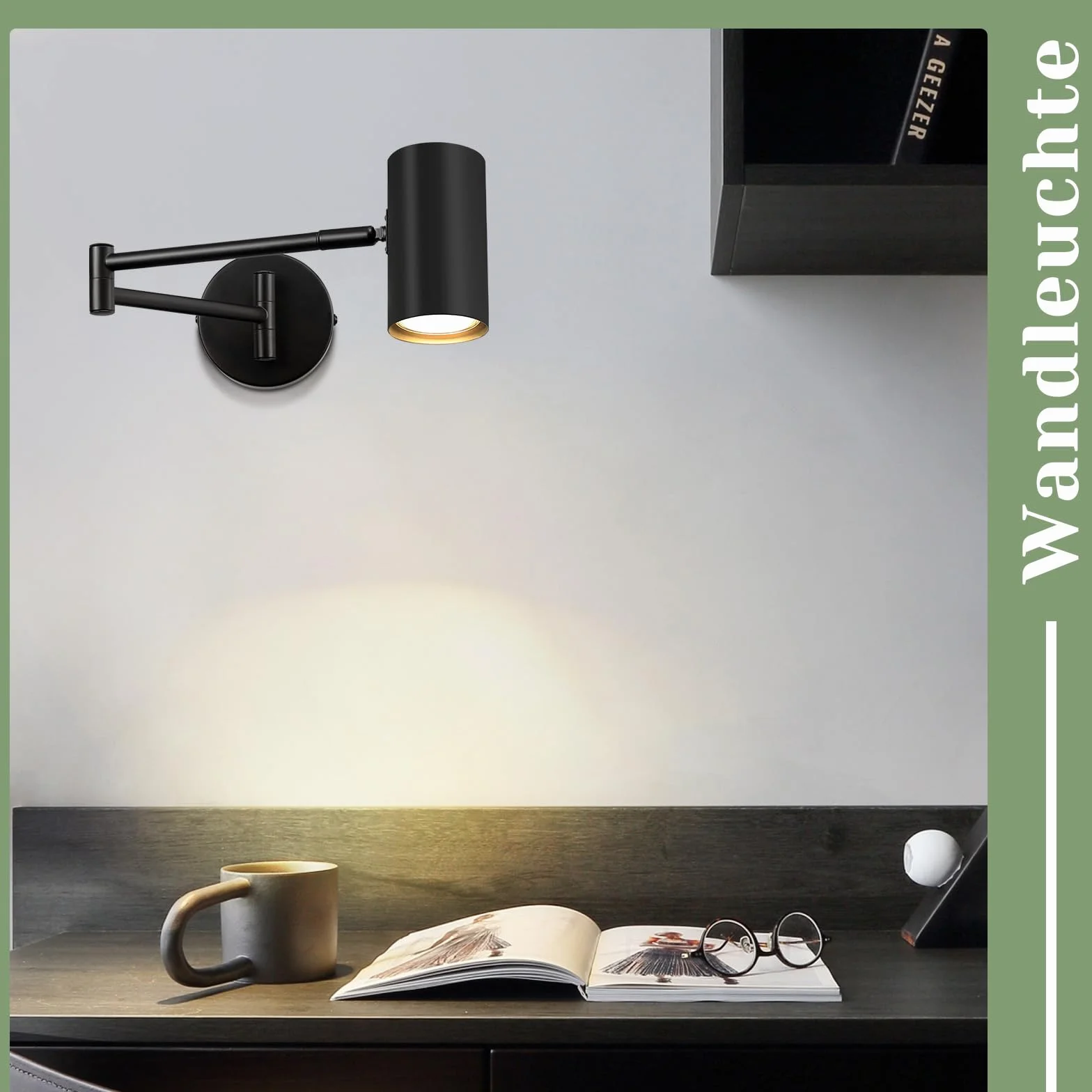 Homefire lampa ścienna wewnętrzna czarna - oświetlenie ścienne vintage reflektor ścienny do sypialni lampa ścienna obrotowa - bez żarówki