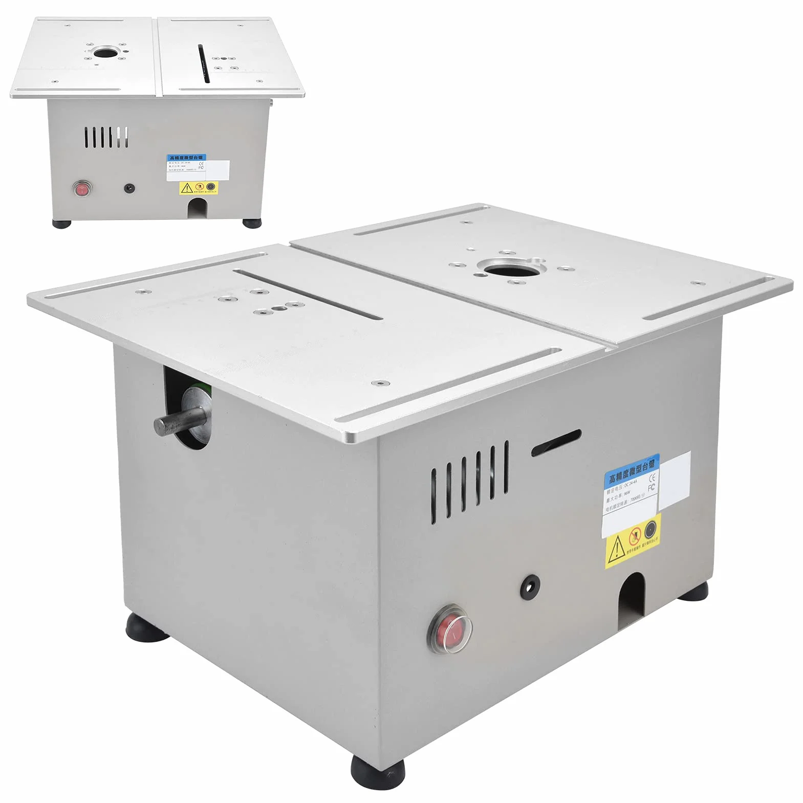 ViaGasaFamido Mini Piła Stołowa Elektryczna Przenośna Piła Stołowa o Mocy 96 W z linijką z możliwością Regulacji Kąta 0–90° i skalą laserową do Cięcia, (Norma europejska 110 V-240 V)