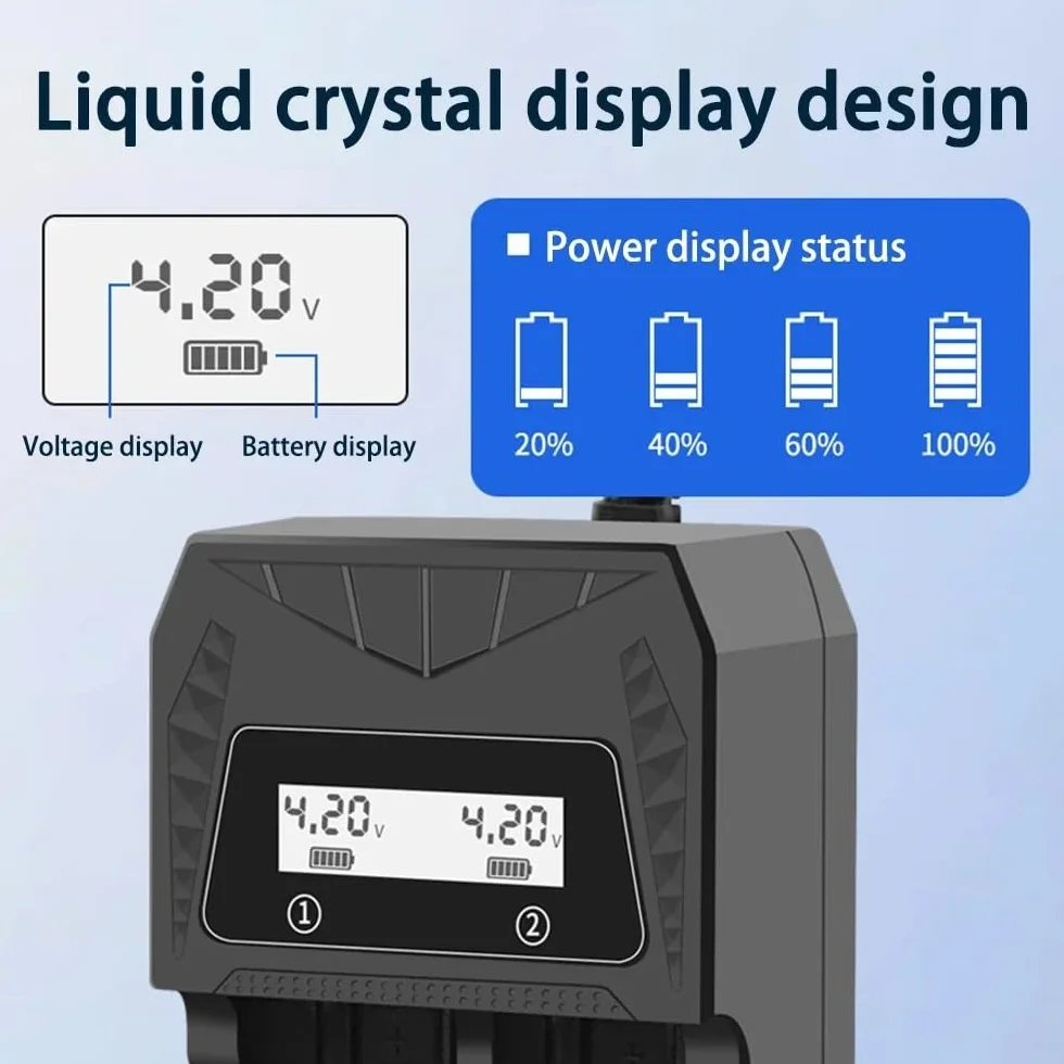 Ładowarka akumulatorowa 18650 2 gniazda Smart z wyświetlaczem LCD szybkie ładowanie 26650 21700 32650 16340 14500 18350 18500 AA AAA