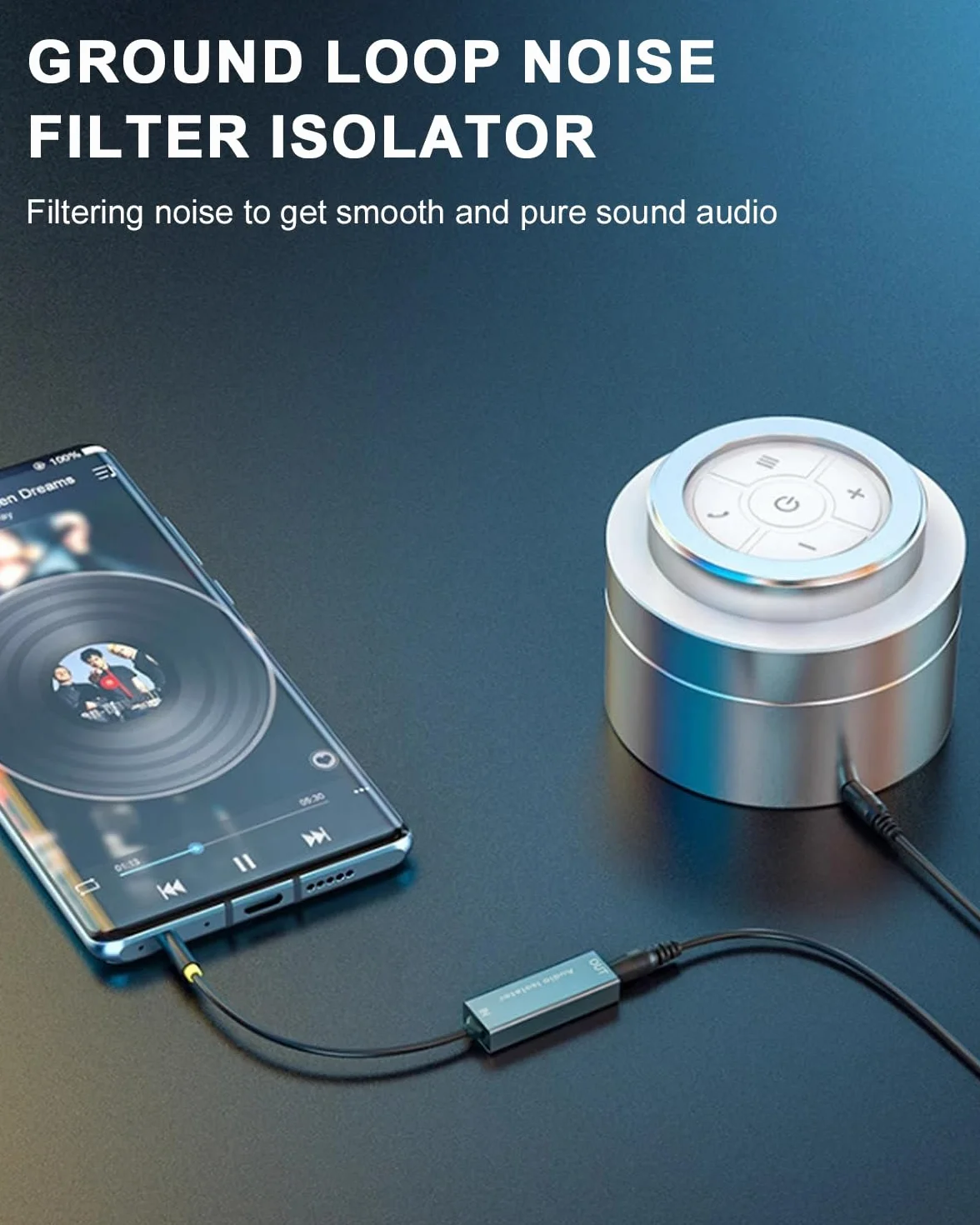 Duttek Izolator szumów z pętlą uziemienia, eliminator szumów Auido, kabel audio jack 3,5 mm, do samochodowego systemu audio/domowego systemu stereo