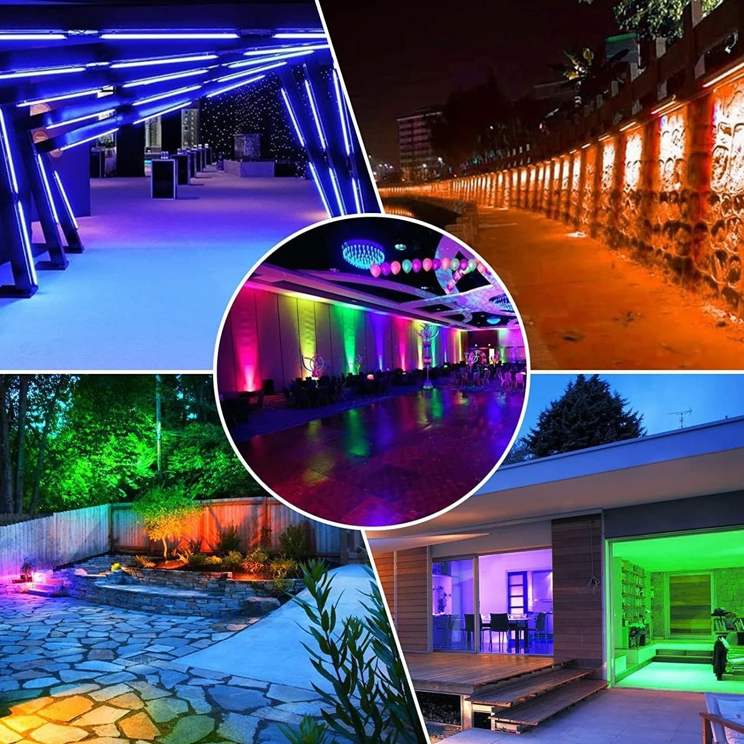 MEIHUA Reflektory Led RGB 42 W, zestaw 2 drążków LED, zmiana kolorów, IP66, wodoodporny, 10 kolorów i 12 trybów z jasnością i regulowaną prędkością, wielokolorowe oświetlenie, do użytku na zewnątrz,