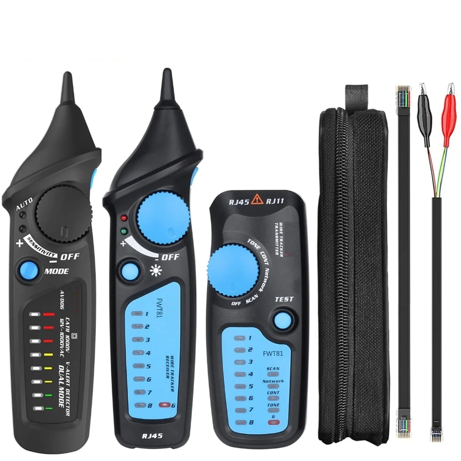 Tester kabli sieciowych, Fwt81. Tracker kablowy. Rj45 rj11. Sieć drutu telefoniczna LAN TV. Electric Line Finder Tester + AVD06. Tester napięcia trybu Dual
