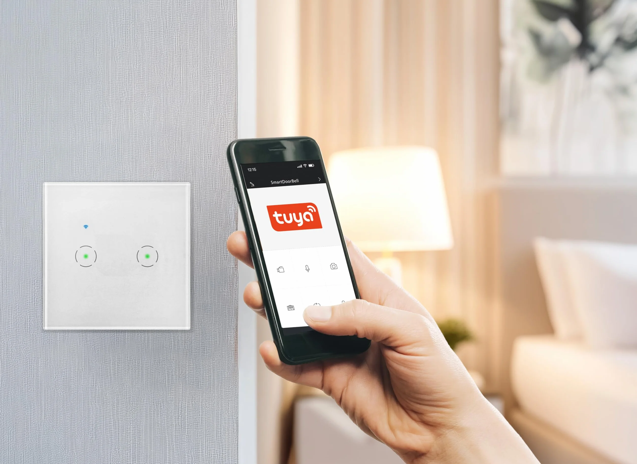Włącznik Podtynkowy Podwójny Zdalne Sterowanie Oświetleniem Wifi Aplikacja Tuya Smart Home Szklany Panel Dotykowy Podświetlenie Nocne LED (biały)
