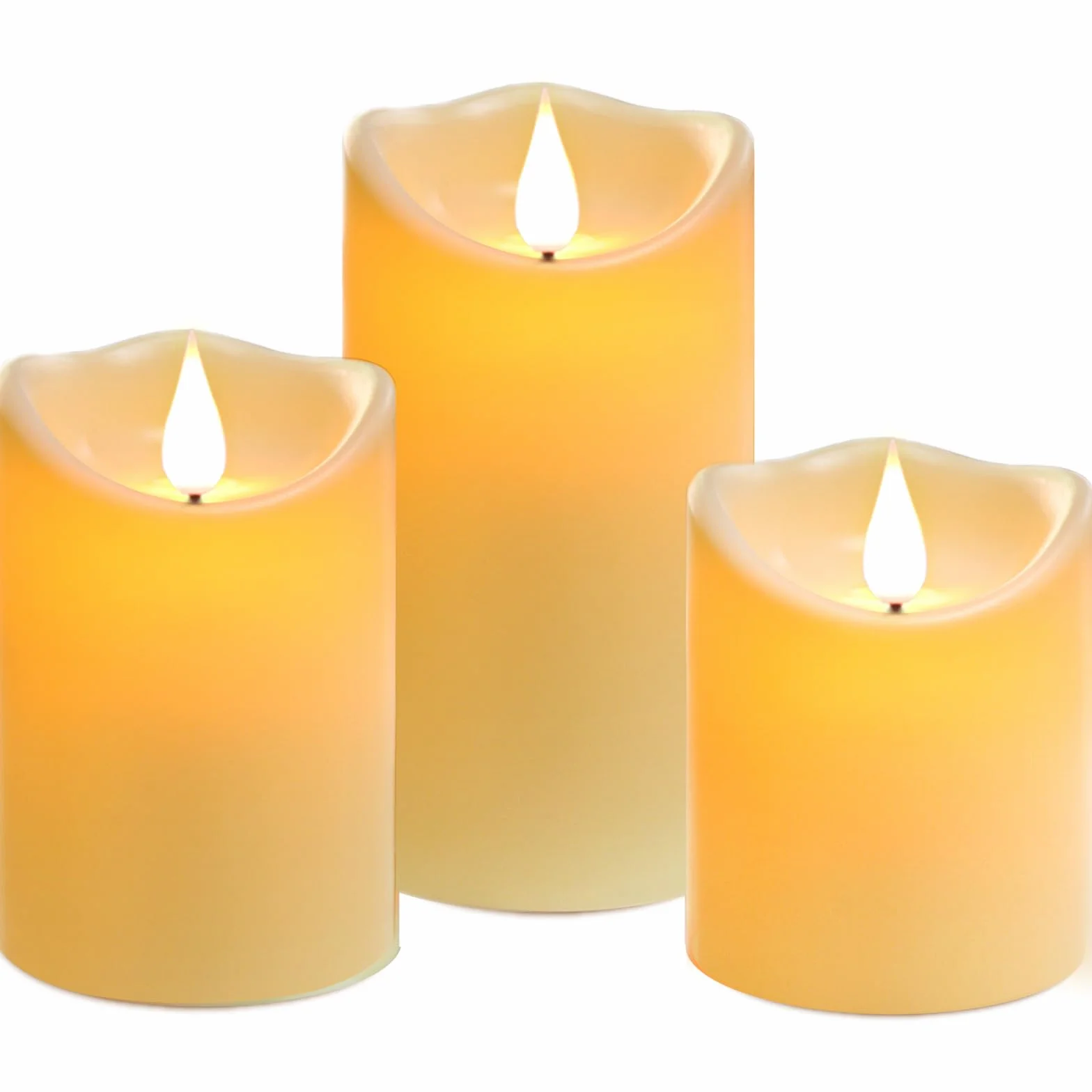Da by świece LED bez płomienia, bateria na 300 godzin, zestaw 3 świec dekoracyjnych, 10 cm, 12,8 cm, 15,2 cm Migający płomień LED jest wykonany z naturalnego wosku w kolorze kości słoniowej.