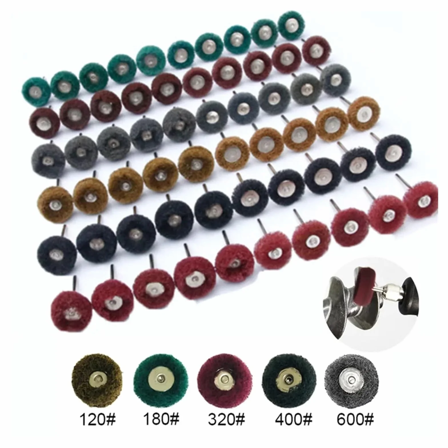 Zestaw głowic szlifierskich z włókna nylonowego do polerowania i gratowania narzędzi obrotowych(Green,3mm shank -100pcs)