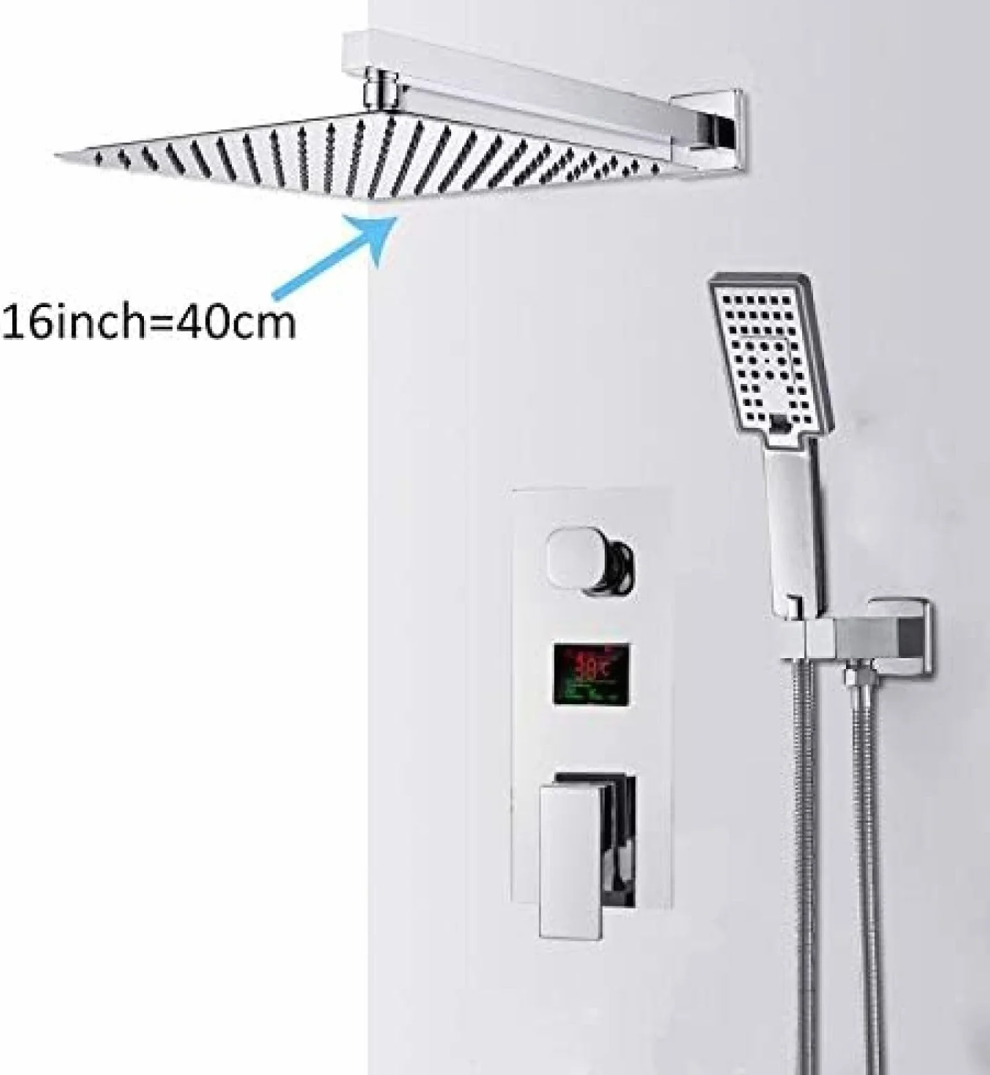 Chromowany wyświetlacz cyfrowy do łazienki, bateria prysznicowa, deszczownica, bateria dwudrożna, bateria mieszająca, system wannowo-prysznicowy, bateria wannowo-prysznic,16 Inch Set