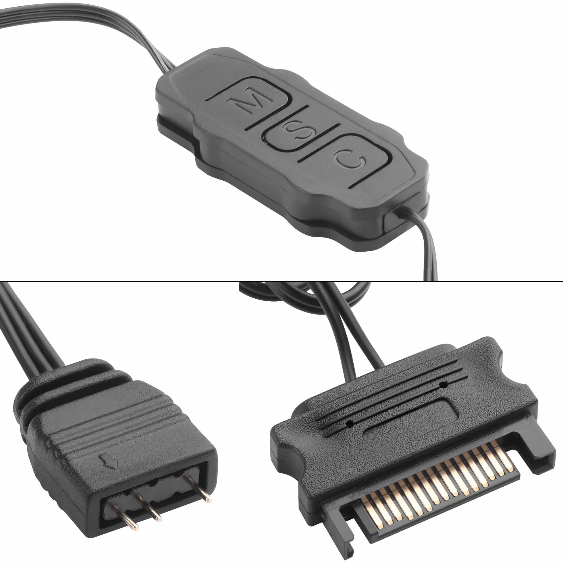 Minikontroler ARGB 3-biegunowy 5 V RGB kontroler do wentylatora PC czarny