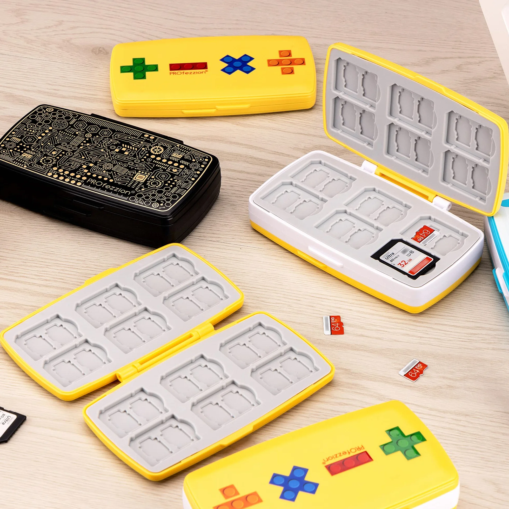 Etui na karty SD 72 przegródki na SD SDXC SDHC + 48 na Micro SD SDXC SDHC TF żółty