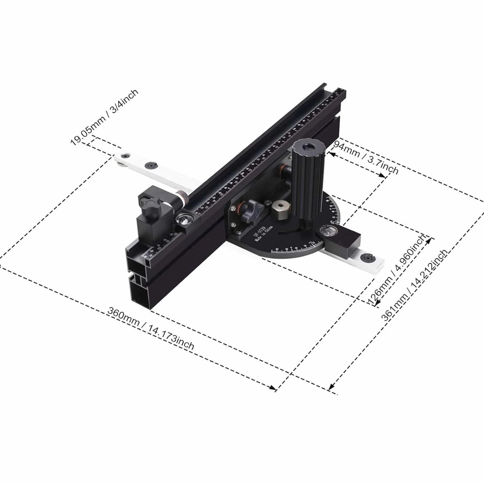 FILFEEL Kompaktowy Miernik Ukośności Piły Stołowej z aluminiową prowadnicą 360 Mm, 11 Ogranicznikami Kąta Dodatniego, blokadą Odchylania i Odczytami z podwójną skalą do Precyzyjnych cięć w Obróbce