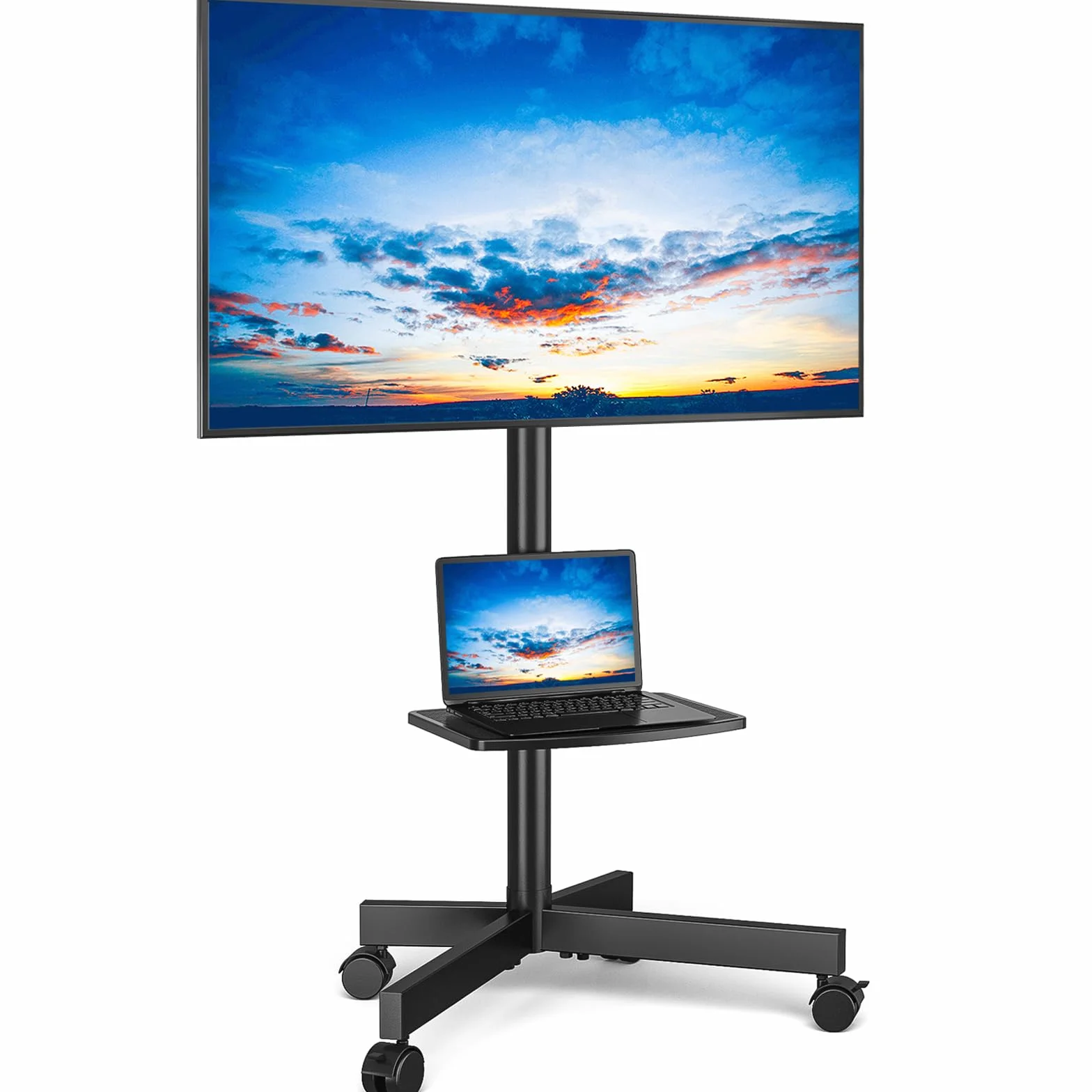 RFIVER Mobilny stojak na telewizor, na kółkach, do telewizorów 27–60 cali, z regulacją wysokości i nachylenia, wózek na telewizor z uchwytem VESA max. 400 x 400 mm, maks. 40 kg