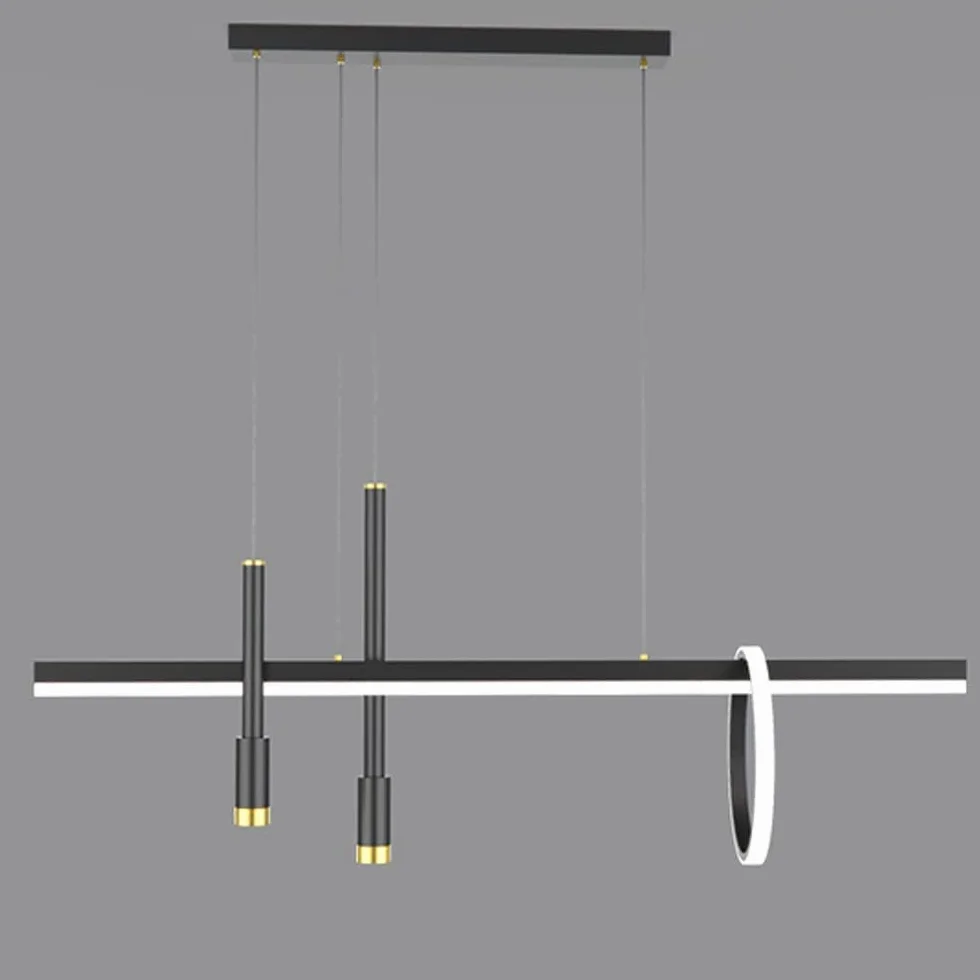 Lampa wisząca z długim pierścieniem, oświetlenie LED i reflektor, metalowa linka, prosta dekoracja do jadalni i salonu, regulowana lampa sufitowa, żyrandol z trójkolorowym oświetleniem.