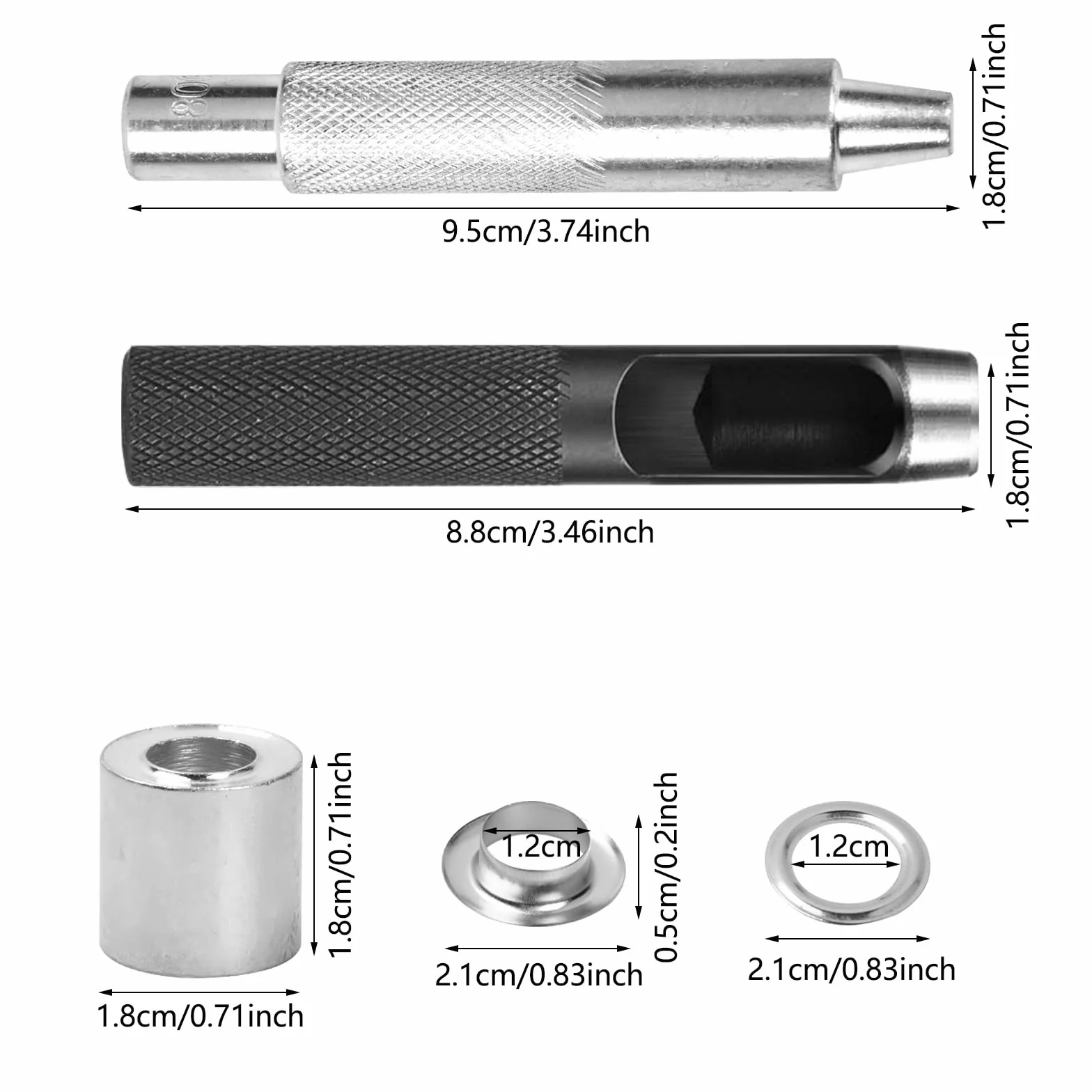 Dokeno Zestaw narzędzi do oczek, 100 sztuk oczek do plandek, zestaw metalowych oczek 12 mm z pudełkiem do przechowywania, zestaw narzędzi oczkowych do odzieży, toreb, płótna, zasłony, buty