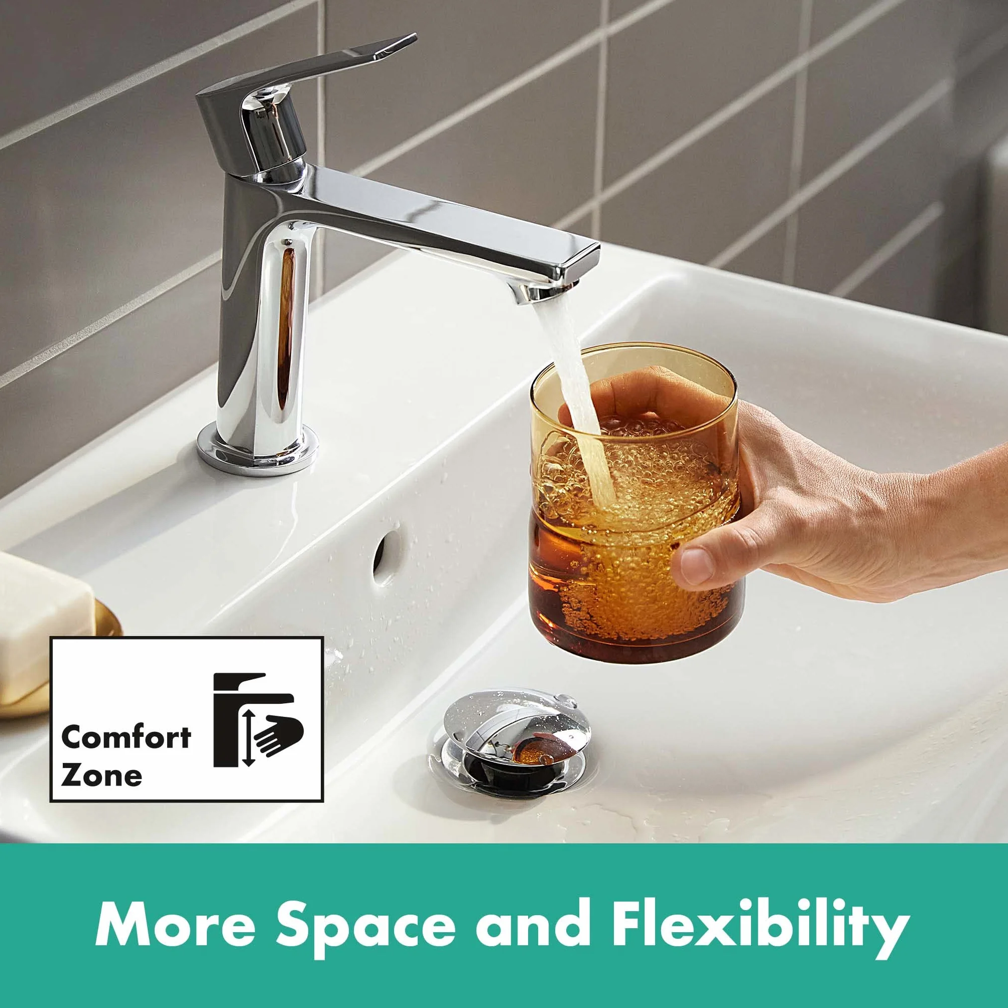 hansgrohe Rebris E 72560000 bateria umywalkowa bez odpływu, energooszczędna (CoolStart), kran łazienkowy z wylewką, wysokość 109 mm, bateria mieszakowa do umywalki oszczędzająca wodę (EcoSmart), chrom
