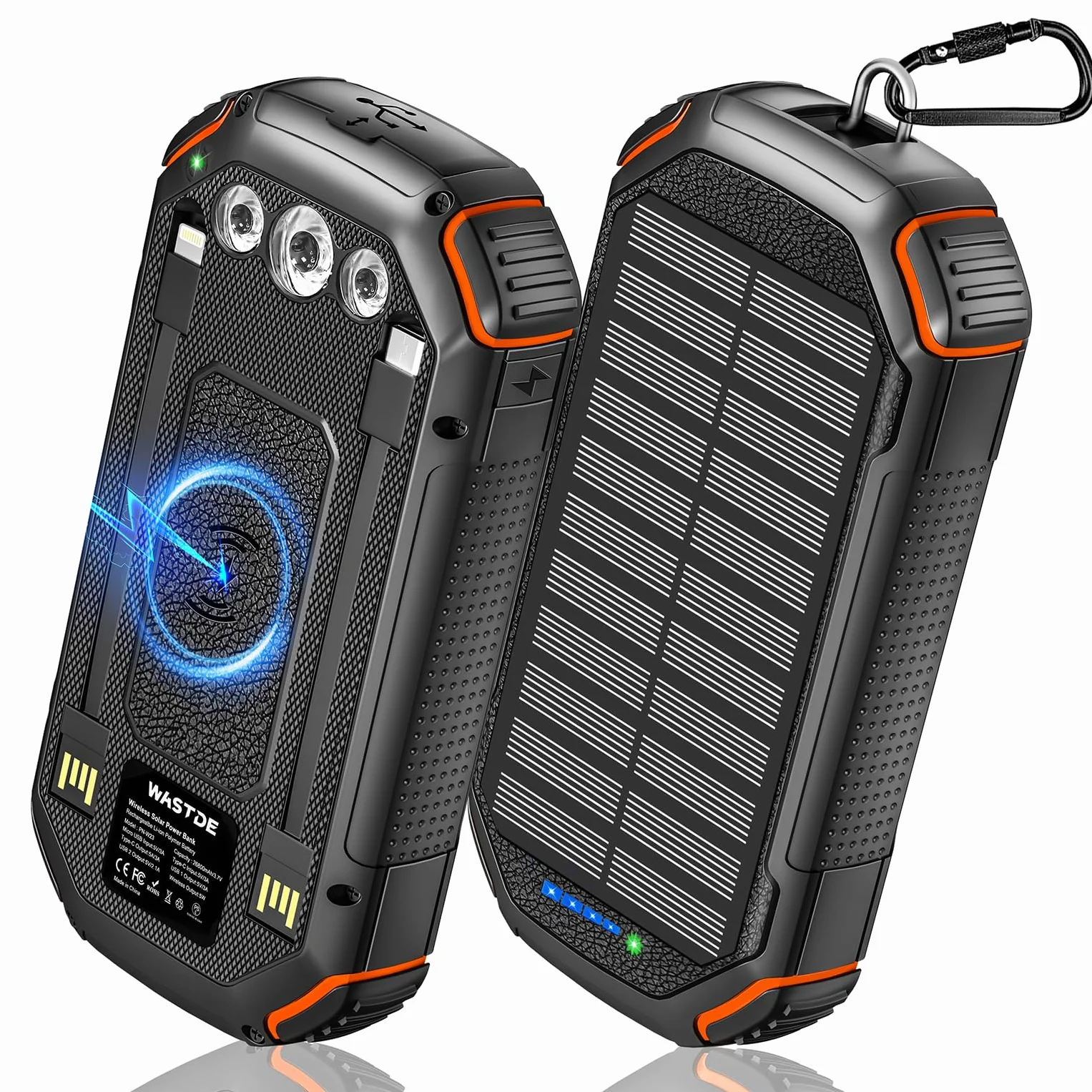 Power Bank Solar 26800 mAh USB-C 15 W Szybkie Ładowanie 4 Wyjścia Latarka