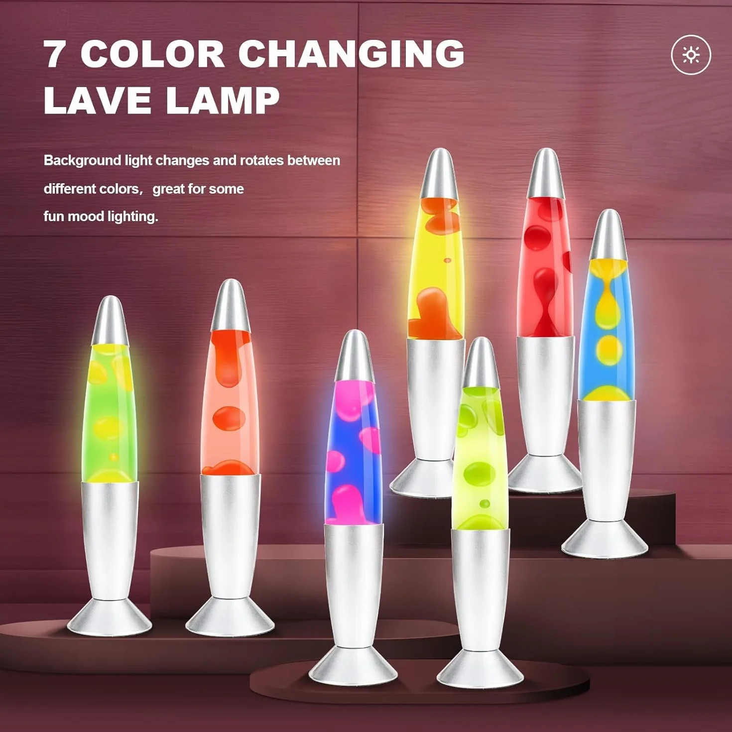 CELLUSTOP Lampa Led z ruchem wosku, wielokolorowa lampa lawowa w kształcie rakiety, stały strumień lawy, wielokolorowe światło LED, solidne szkło, aluminium, 7 alternatywnych kolorów, żółta