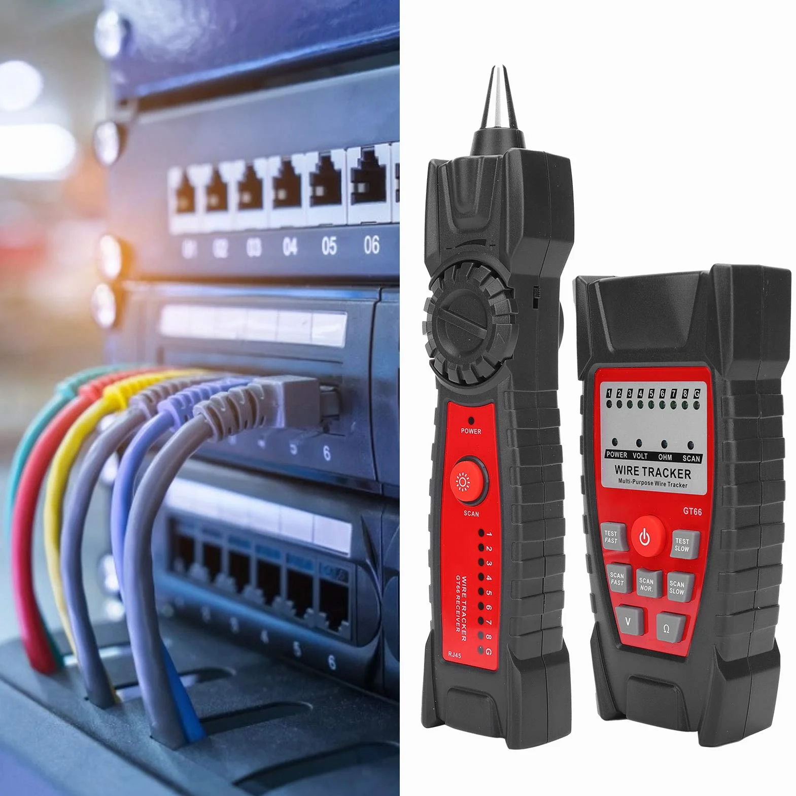 Wykrywacz przewodów, wielofunkcyjny tester kabli RJ1/RJ45 Kable sieciowe łatwo przetestowane do detektora kabli