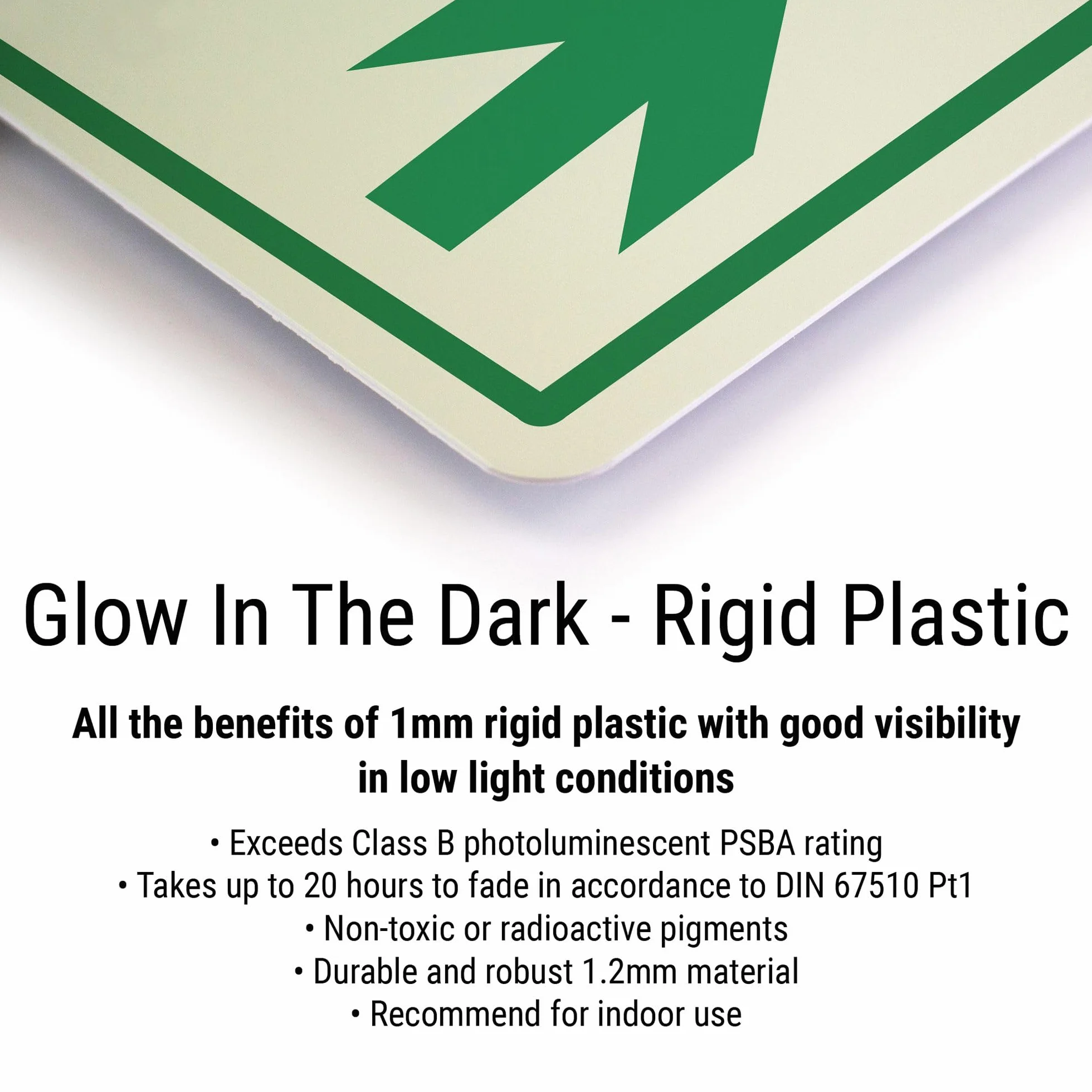 VSafety Glow In The Dark NHS Fire Exit Strzałka w dół znak - 300 mm x 100 mm - sztywny plastik