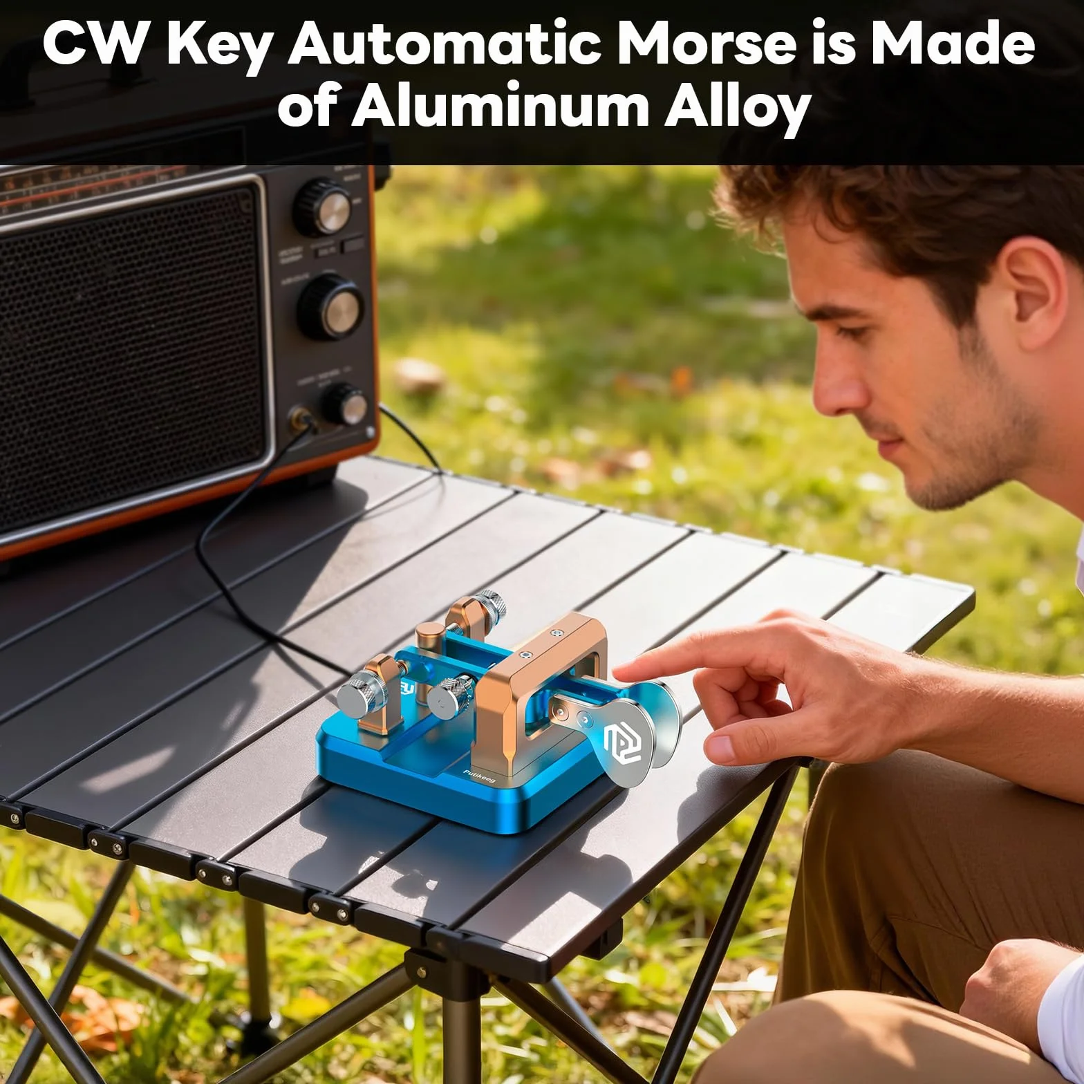PUTIKEEG cw klucz morse'a, klucz telegraficzny, amatorskie radio cw keyer,klawiatura telegramowa, nadajnik alfabetu morse'a, ham radio przycisk klucz morse'a (niebiesko-złoty)