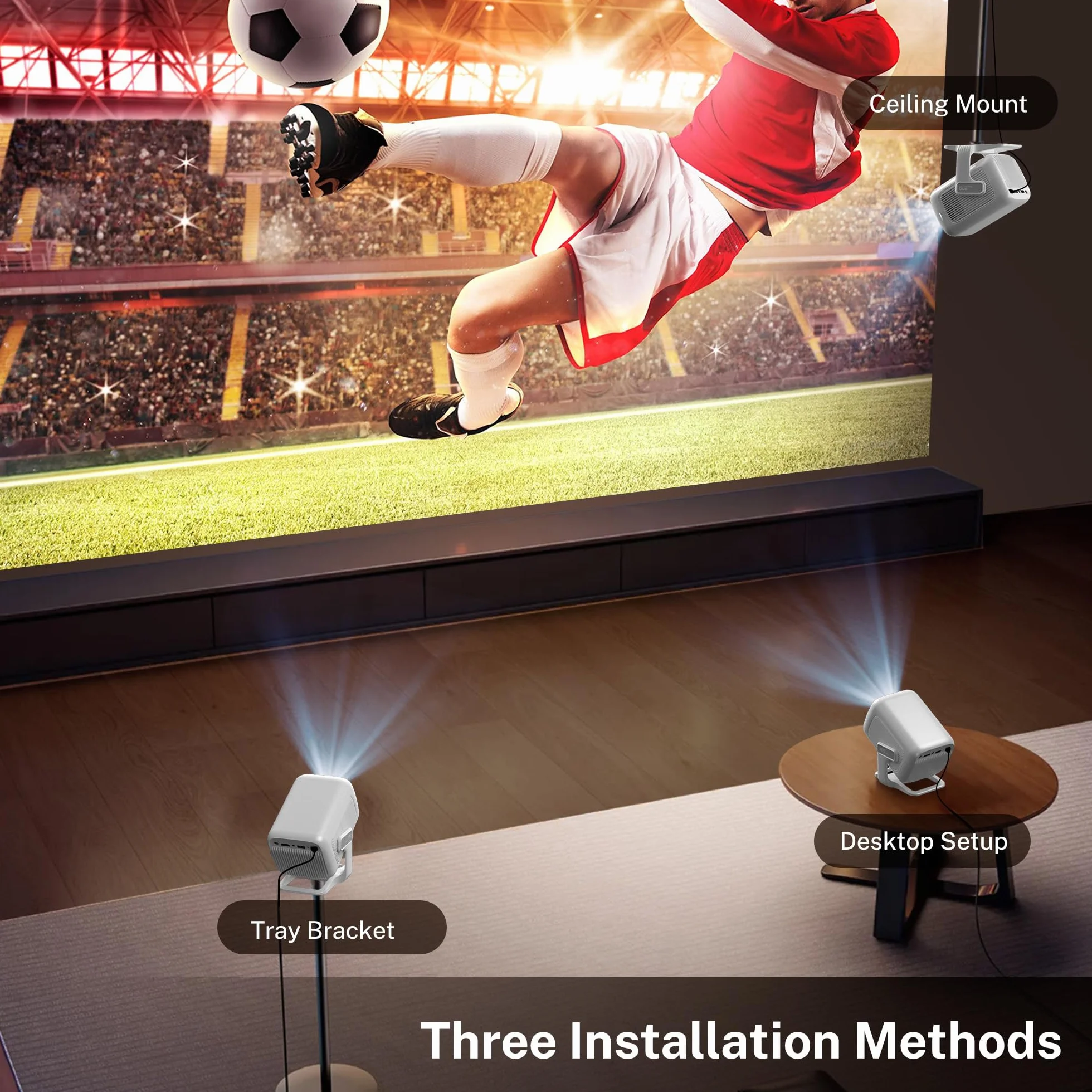 LYNCAST Projektor Natywny 1080P 4K Auto Keystone WiFi 6 Bluetooth 5.4 Przenośny
