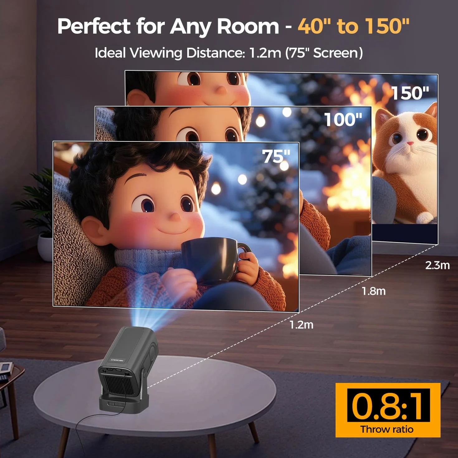 Alwtniet Mini Projektor 4K, Natywne 1080P, Przenośny z Androidem, Autofokus, Korekcja Keystone, WiFi 6, Bluetooth 5.4, Głośnik 5W, Obrót 180° HY310