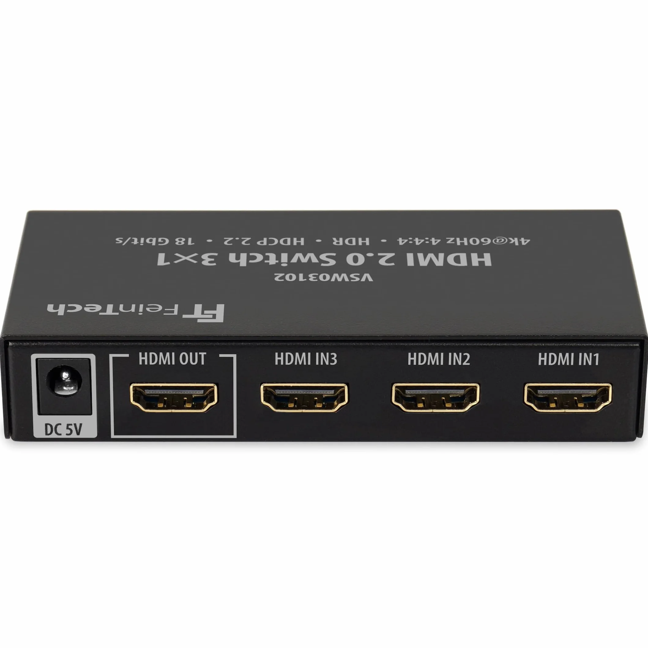 FeinTech VSW03102 przełącznik HDMI 3 x 1 automatyczne przełączanie 4K 60 Hz HDR CEC Ultra-HD