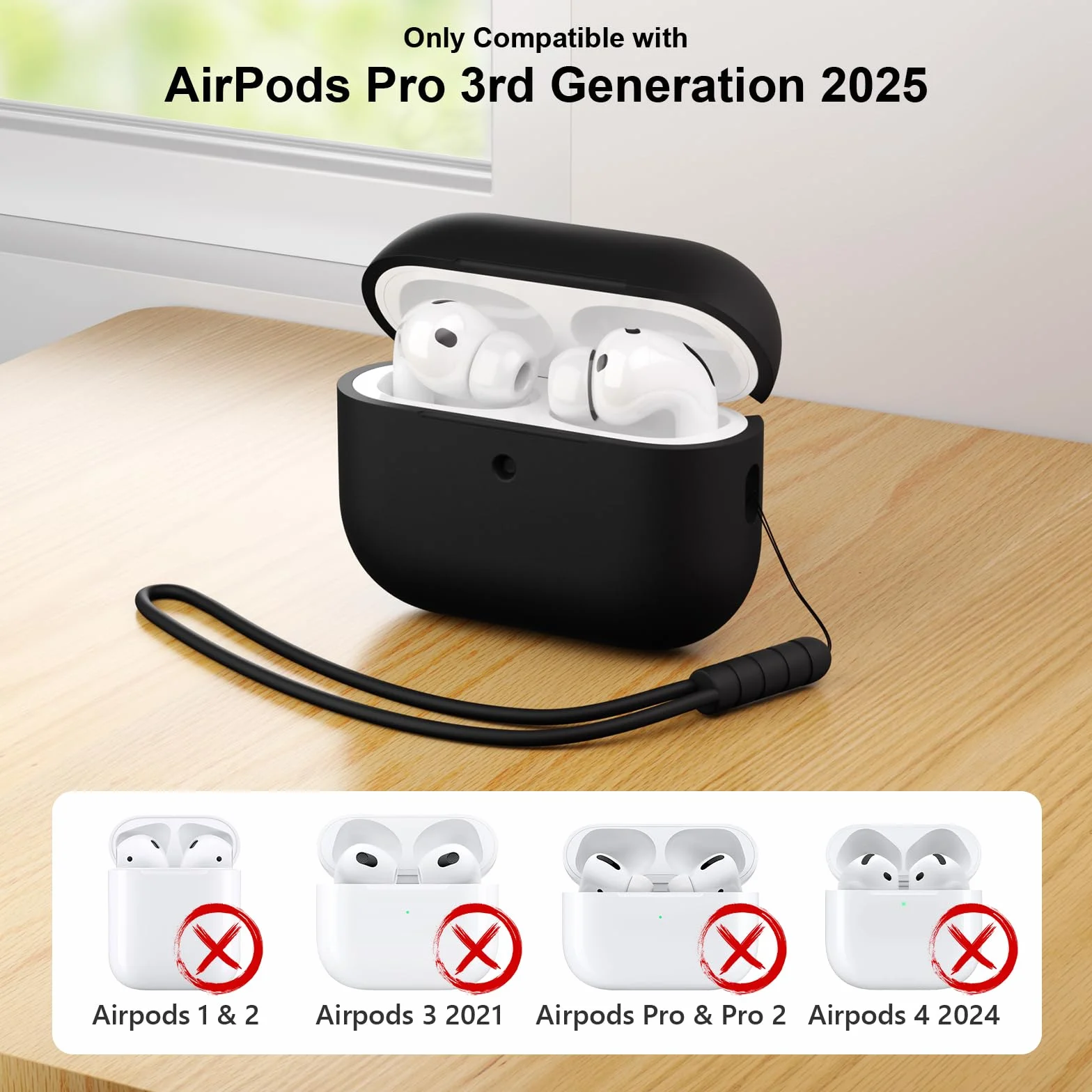 Etui silikonowe do AirPods Pro 3, odporne na wstrząsy, upadki i zarysowania, czarne