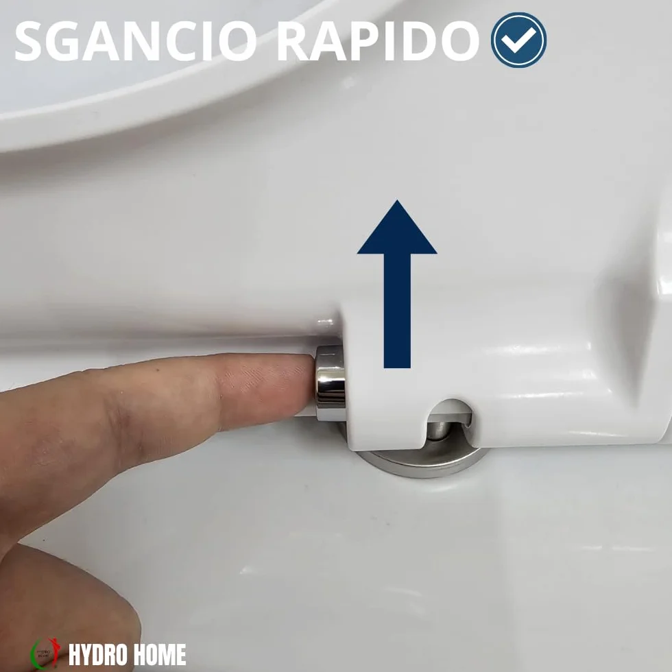 Deska sedesowa w kształcie litery D, mocowanie od góry, Soft Close i Quick Release kompatybilna z różnymi modelami termoutwardzalnymi, kolor biały firmy HYDRO HOME
