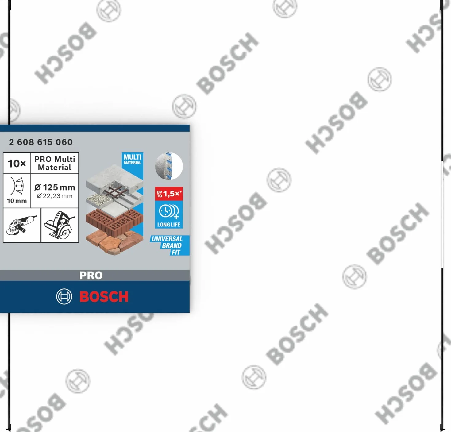 Bosch 10x Diamentowe tarcze tnące o długiej żywotności PRO Multi Material z otworem 22,23 mm (do Beton, Beton zbrojony, Ø 125 mm, Professional Akcesoria Mała szlifierka kątowa)