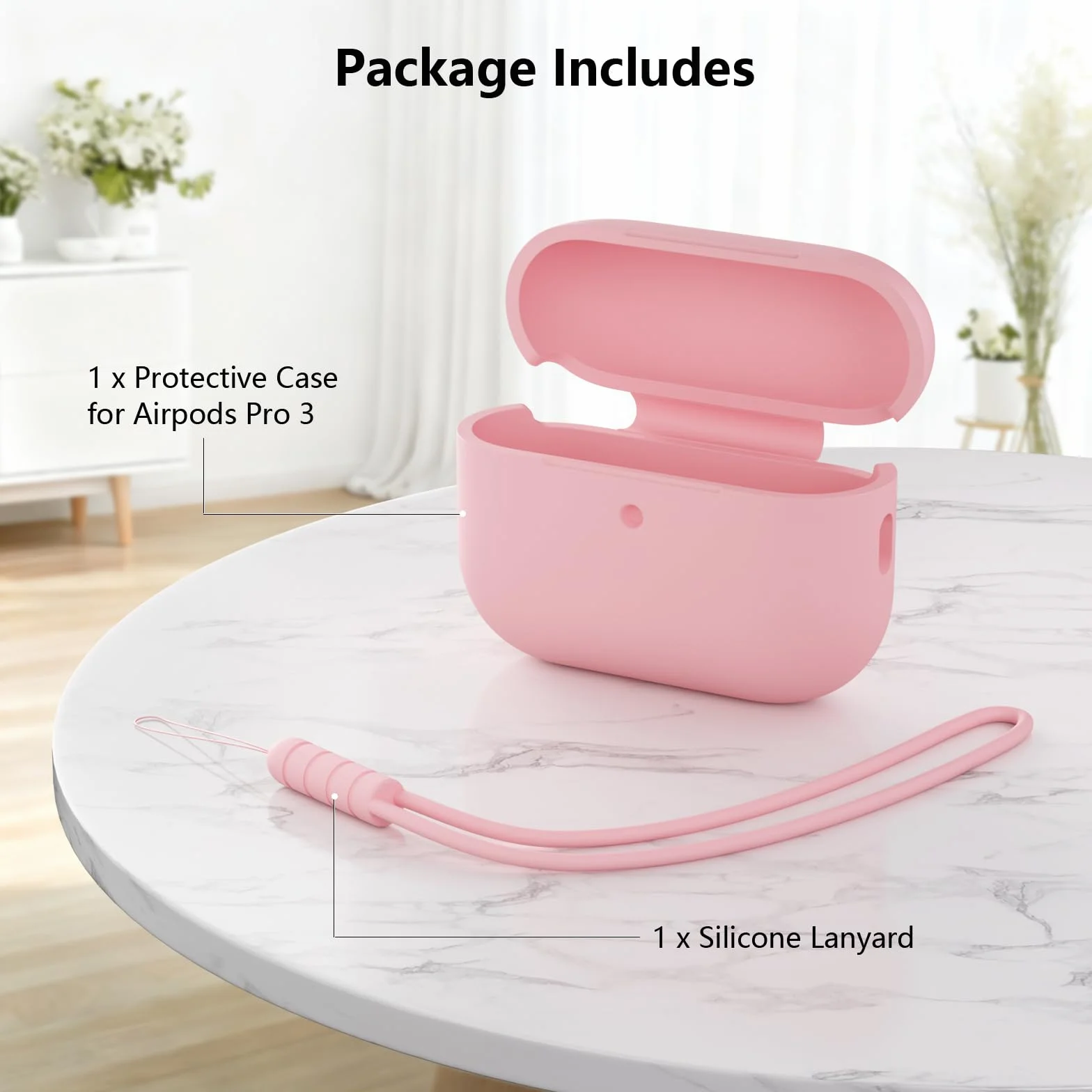 Etui ochronne do AirPods Pro 3 generacji, silikonowe z paskiem, różowe