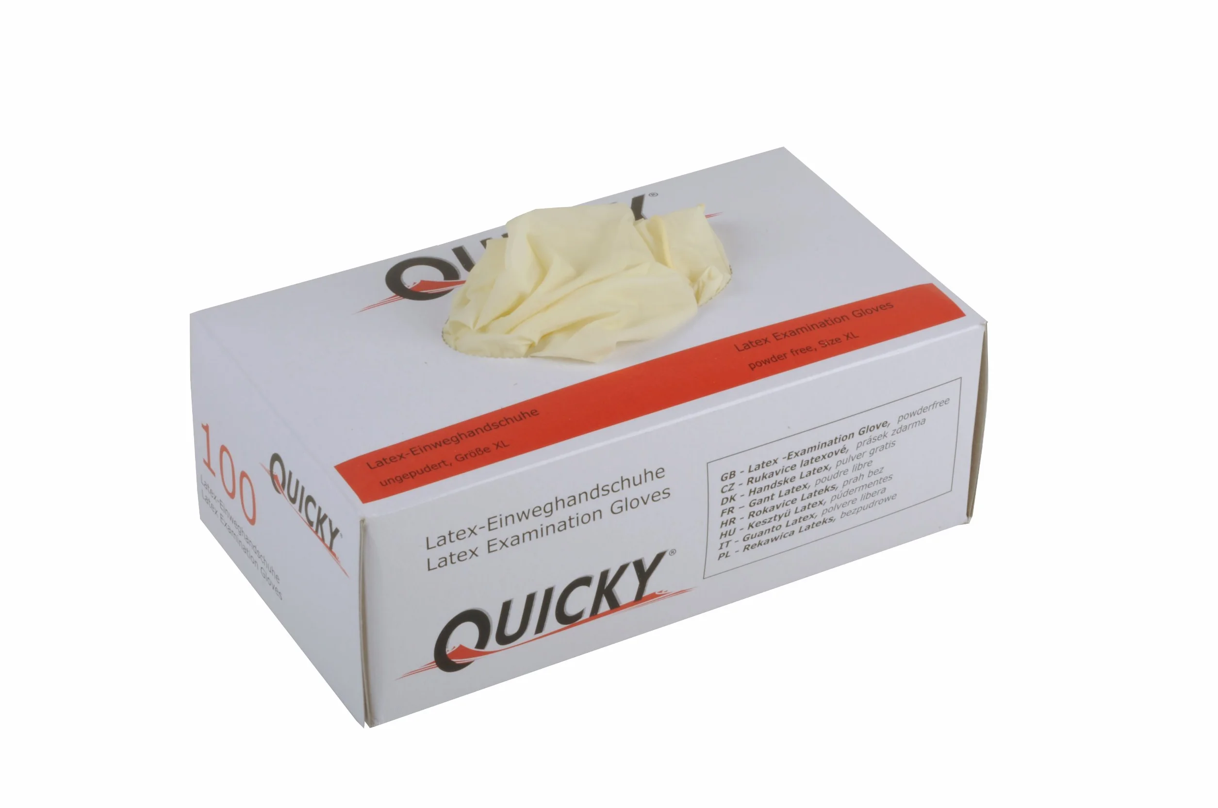 Quicky Beztalkowe lateksowe rękawiczki do badań rozmiar XL zgodne z normą AQL 1,5 [10 opakowań po 100 rękawiczek] białe
