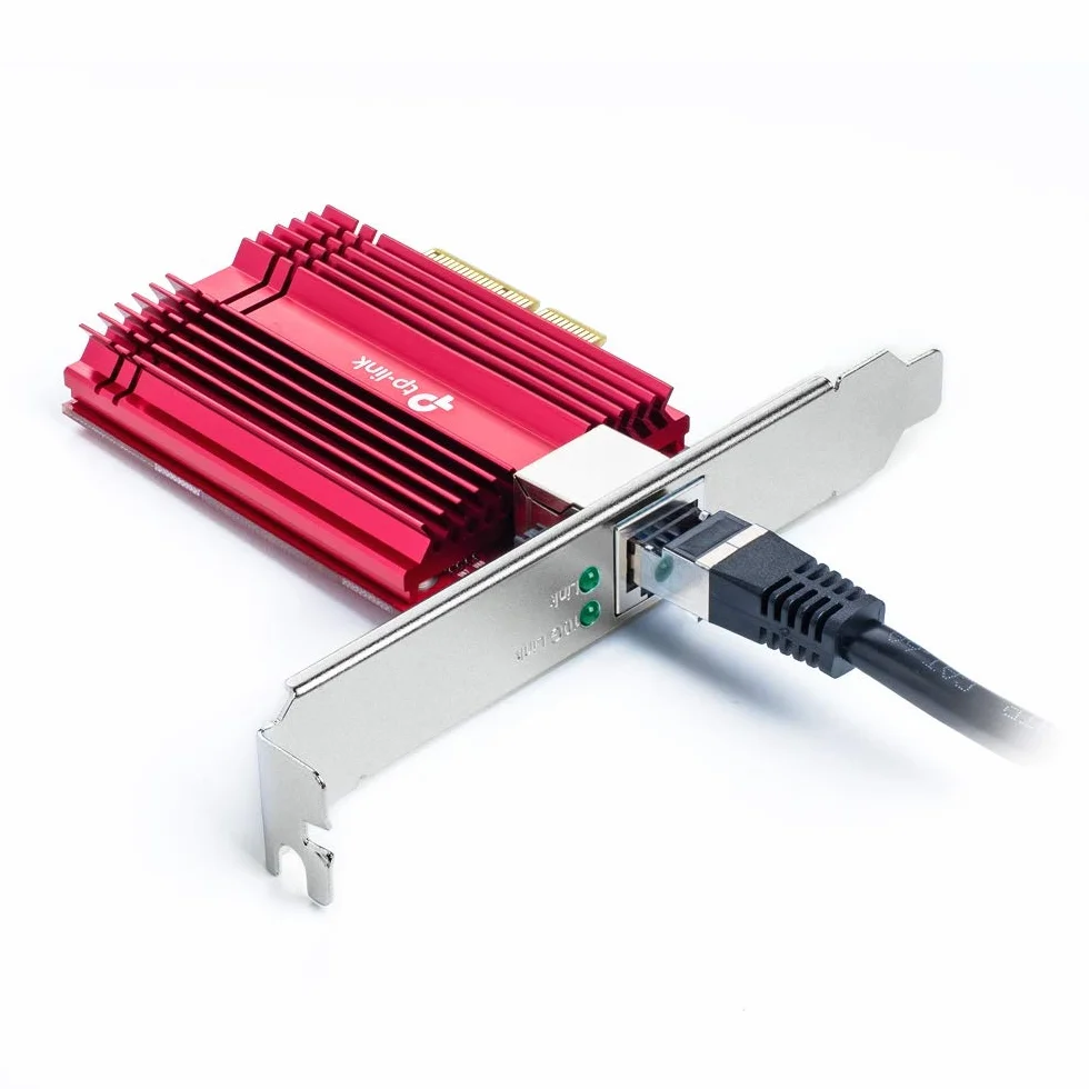 TP-Link TX401, Karta sieciowa PCIe 10 Gigabit Ethernet, Port RJ45, Obsługa 10G/5G/2.5G/1G/100M, Interfejs PCIe 3.0 x4, Chłodzenie pasywne, Wysoka przepustowość dla gier, NAS i serwerów