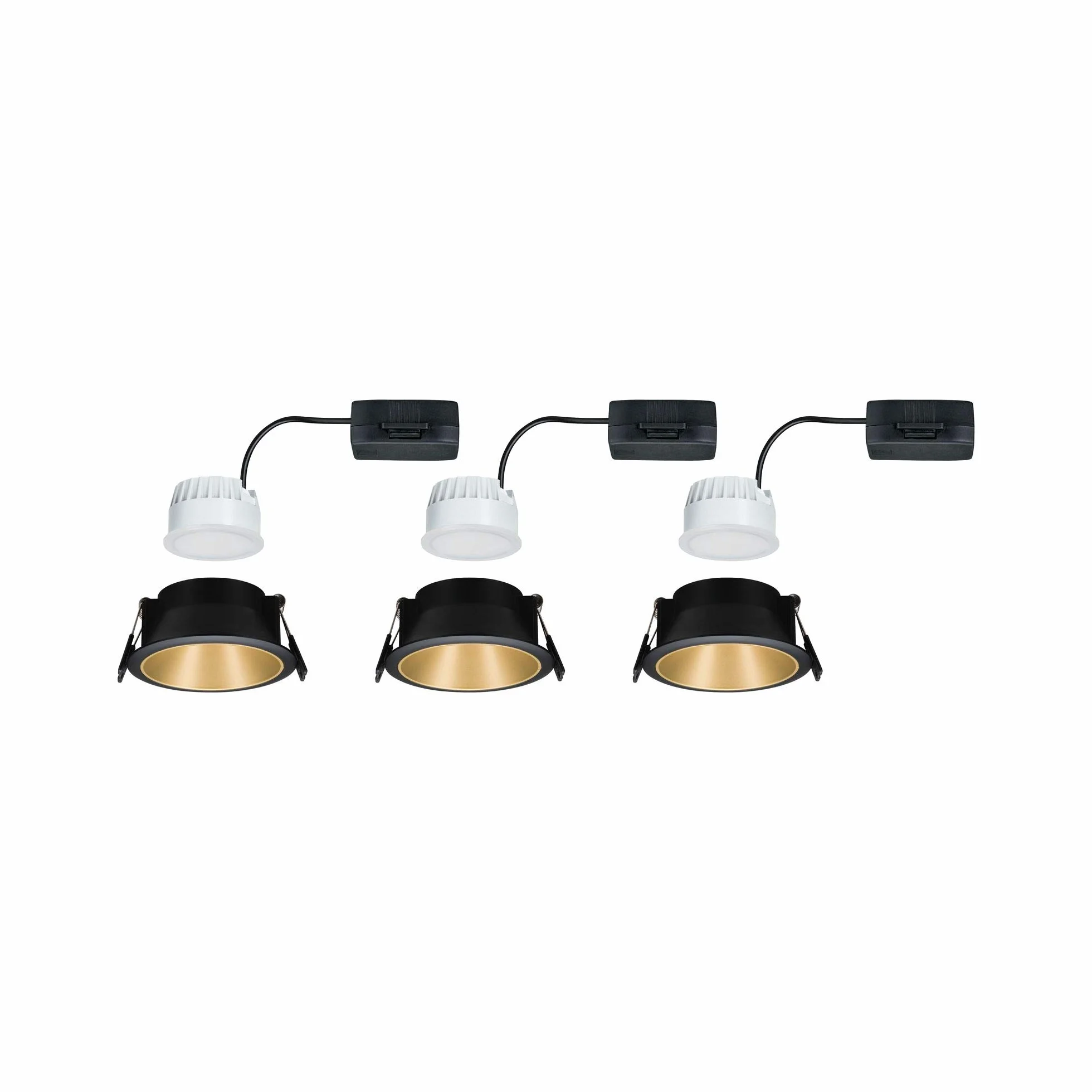 Paulmann 93404 Oprawa Wpuszczana Led Cole Okrągła, W Tym Ściemnialny Reflektor Wpuszczany 3X6,5W Czarny, Złoty Matowy Lampa Wpuszczana Plastik, Aluminiowo-Cynkowy Punkt Sufitowy 2700K ,Czarne, Matowe Złoto ,3Er-Set , 19.5 Watts