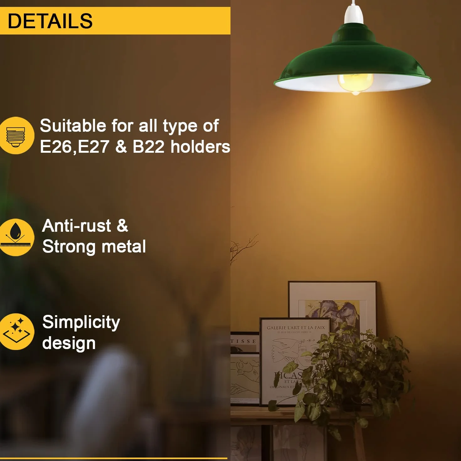 LEDSone Przemysłowa wisząca lampa sufitowa, klosz lampy w stylu retro, wisząca lampa sufitowa w stylu vintage, metalowy loft, rustykalny klosz wiszący (zielony, 1 opakowanie)