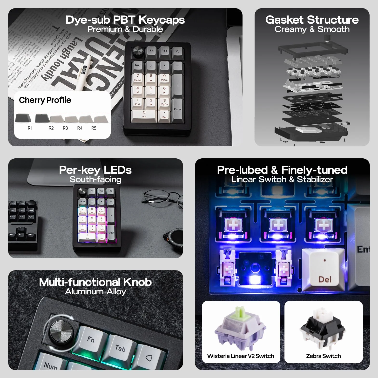 EPOMAKER EK21 VIA Gasket Numpad 1000 mAh BT 5.0 2,4 GHz przewodowy Hot-Swap programowalny Win Mac Gaming