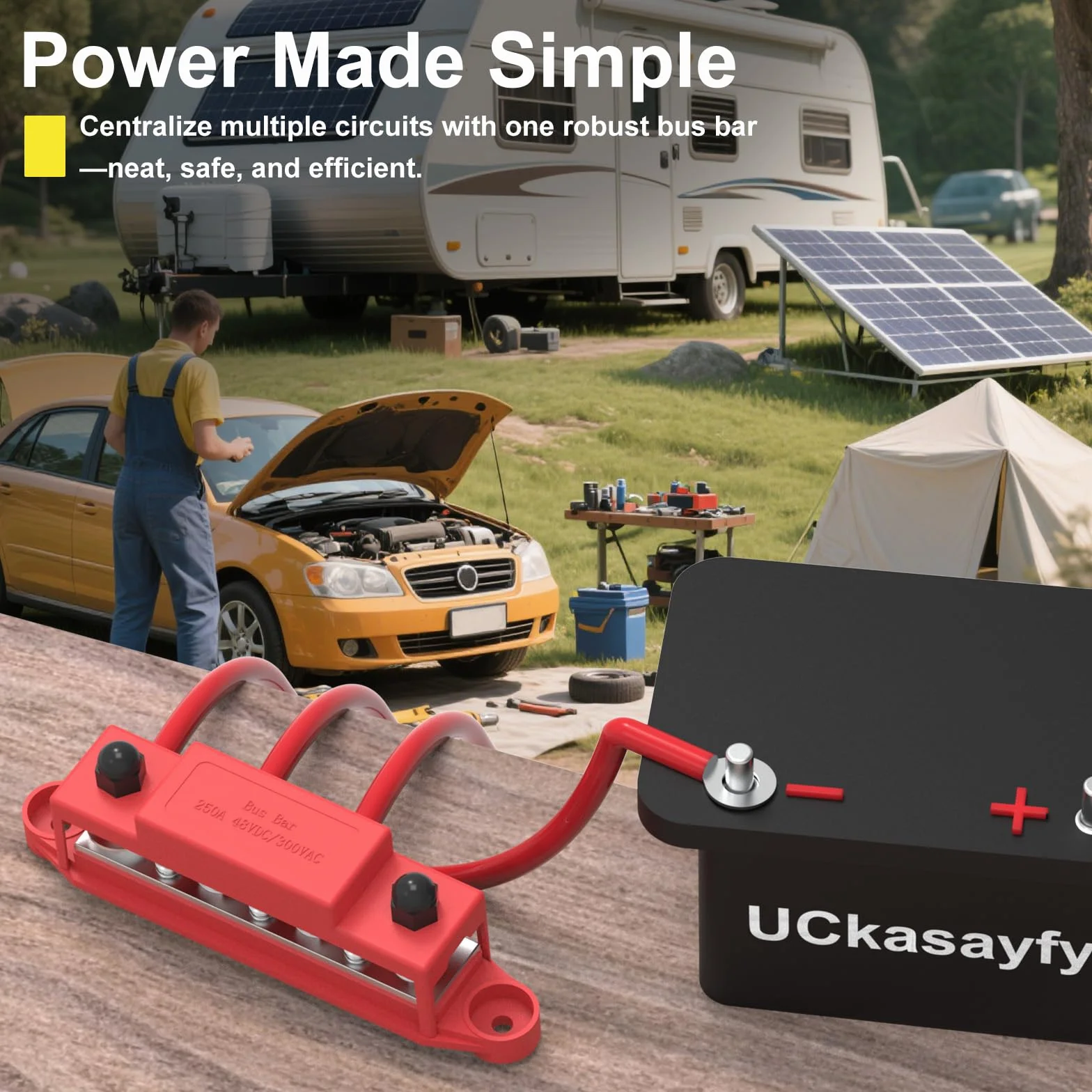 Blok dystrybucji zasilania 250 A 12 V 4-biegunowy M8 5/40.6 cm z pokrywą do motoryzacji i morskiego