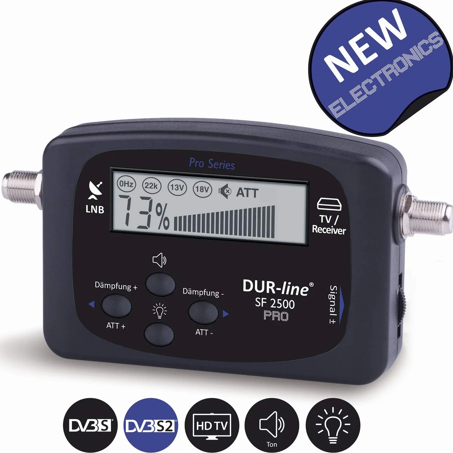 DUR-line SF 2500 Pro - Satfinder - ulepszony wyświetlacz i elektronika - cyfrowy miernik satelitarny do dokładnego ustawienia anteny satelitarnej - Finder w zestawie kabel F i zrozumiała instrukcja