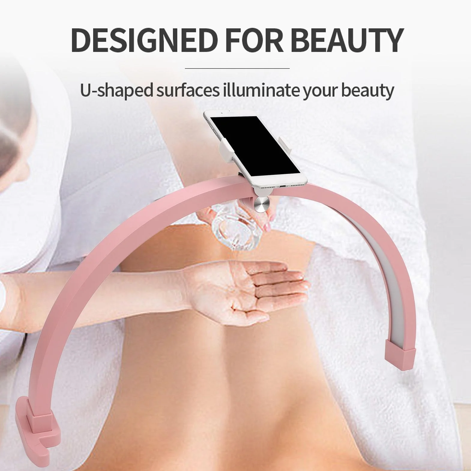 22-calowa Lampka LED do Manicure Half Moon Beauty z Klipsem do Telefonu, Biurkowa do Paznokci 20 W 3200–5600 K 1500 Lm, Lampka na Biurko do Tatuażu Lash Tech, do