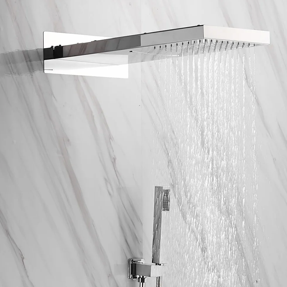 Podtynkowy system prysznicowy z słuchawką prysznicową, armatura prysznicowa LED, zestaw prysznicowy z termostatem, głowica prysznicowa, deszczownica, panel prysznicowy, do masażu, wodospad, srebrna