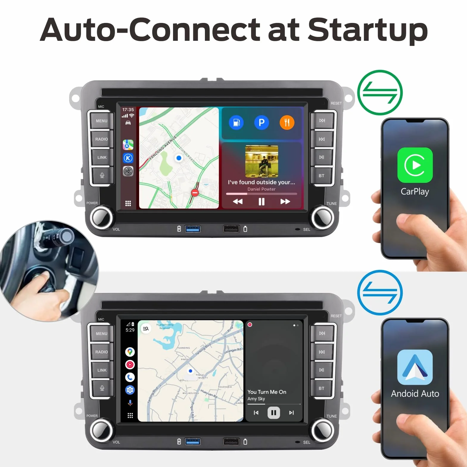 Linux radio samochodowe 5s Start | Bluetooth/Wireless CarPlay/Android Auto/FM/AM/RDS/USB | 100 W DSP | do VW Golf 5/6 Passat Jetta Caddy EOS T5 Tiguan Touran CC Polo