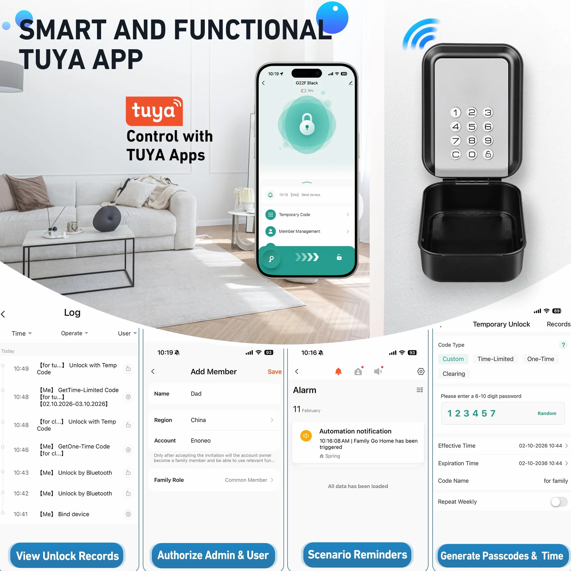 Sejf na klucze z kodem numerycznym, wodoszczelny, Bluetooth, antykradzieżowy, montaż ścienny, skrzynka na klucze z wieloma hasłami i funkcjami aplikacji