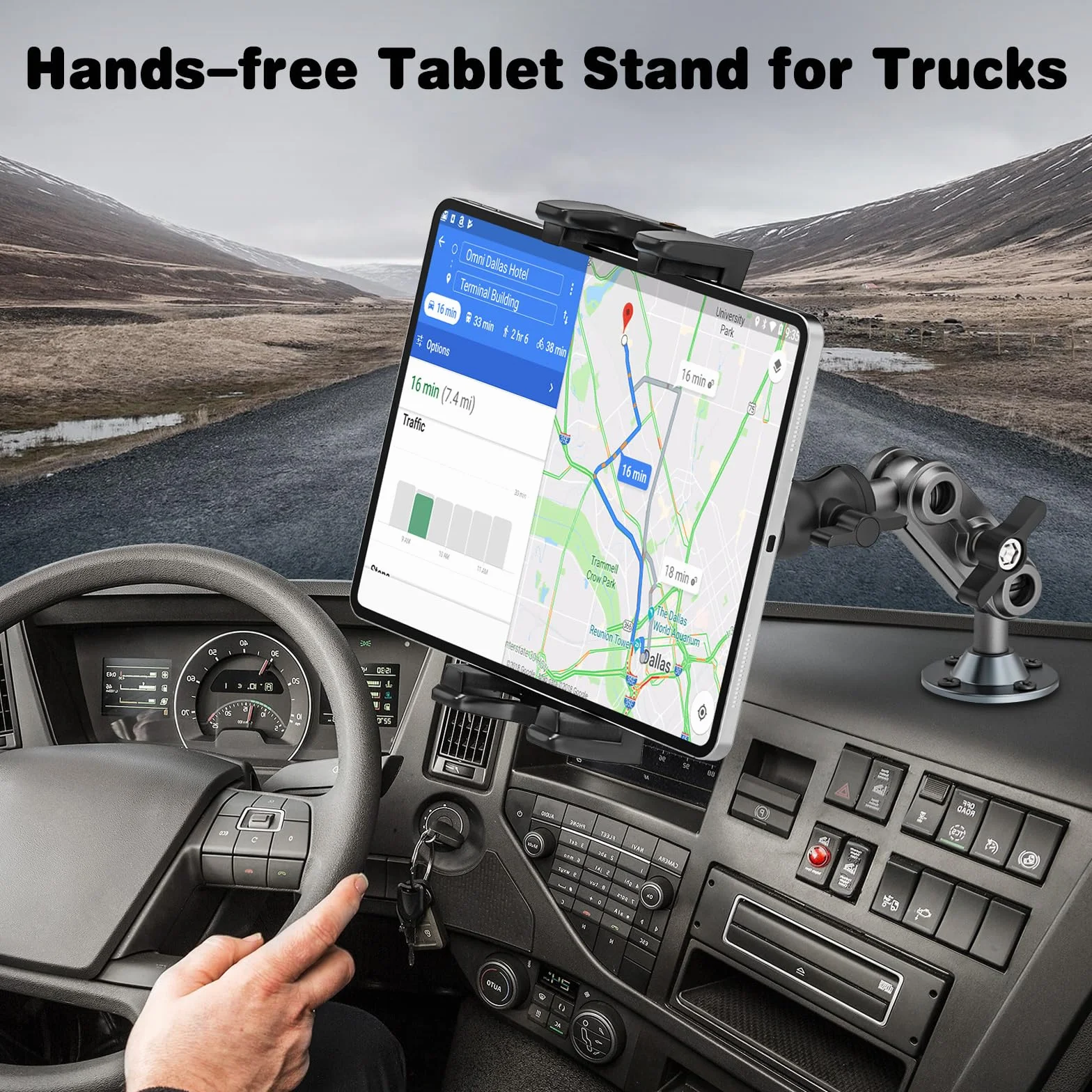 Uchwyt samochodowy na tablet, Heavy Duty Drill Base Tablet, nadaje się do samochodów ciężarowych, ścian i stołów, kompatybilny z tabletami i smartfonami od 4,7 do 12,9 cala